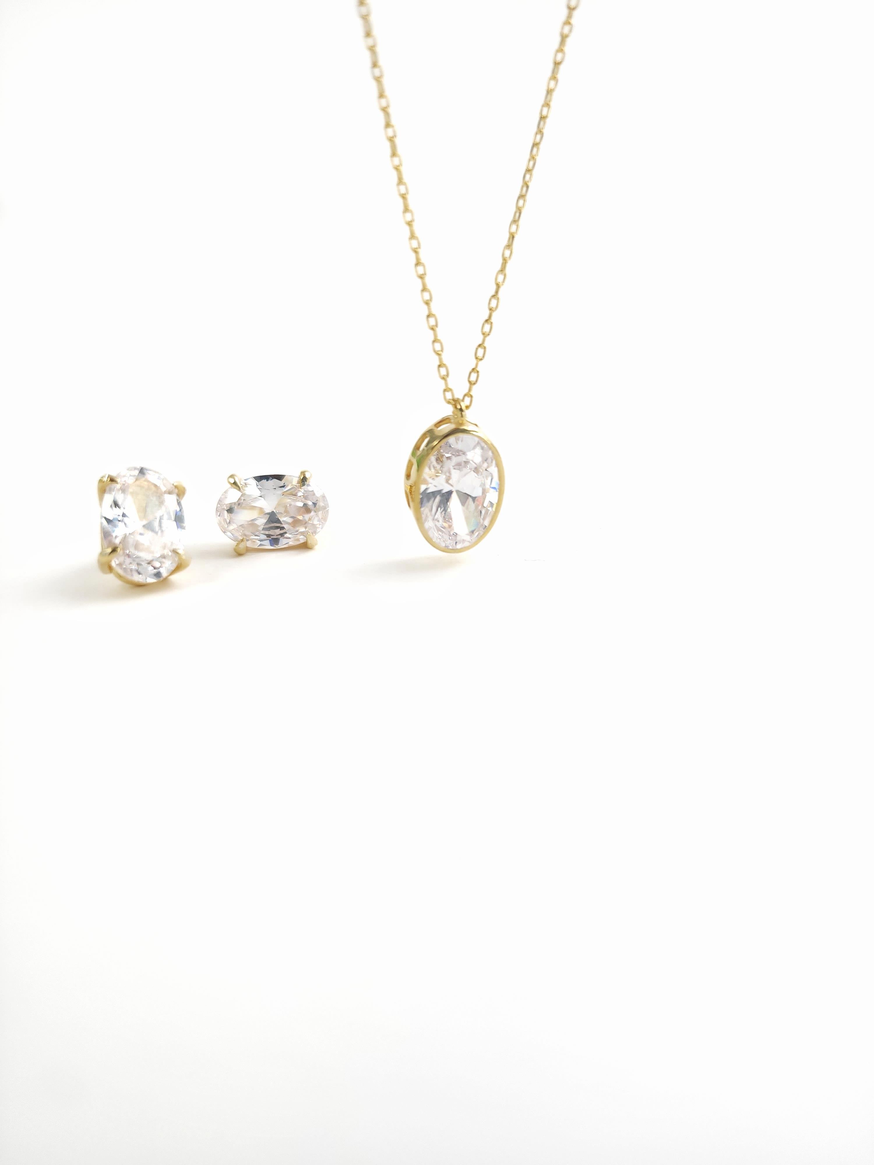 İtalyan Zirkon Tektaş Set ( Kolye - Küpe )