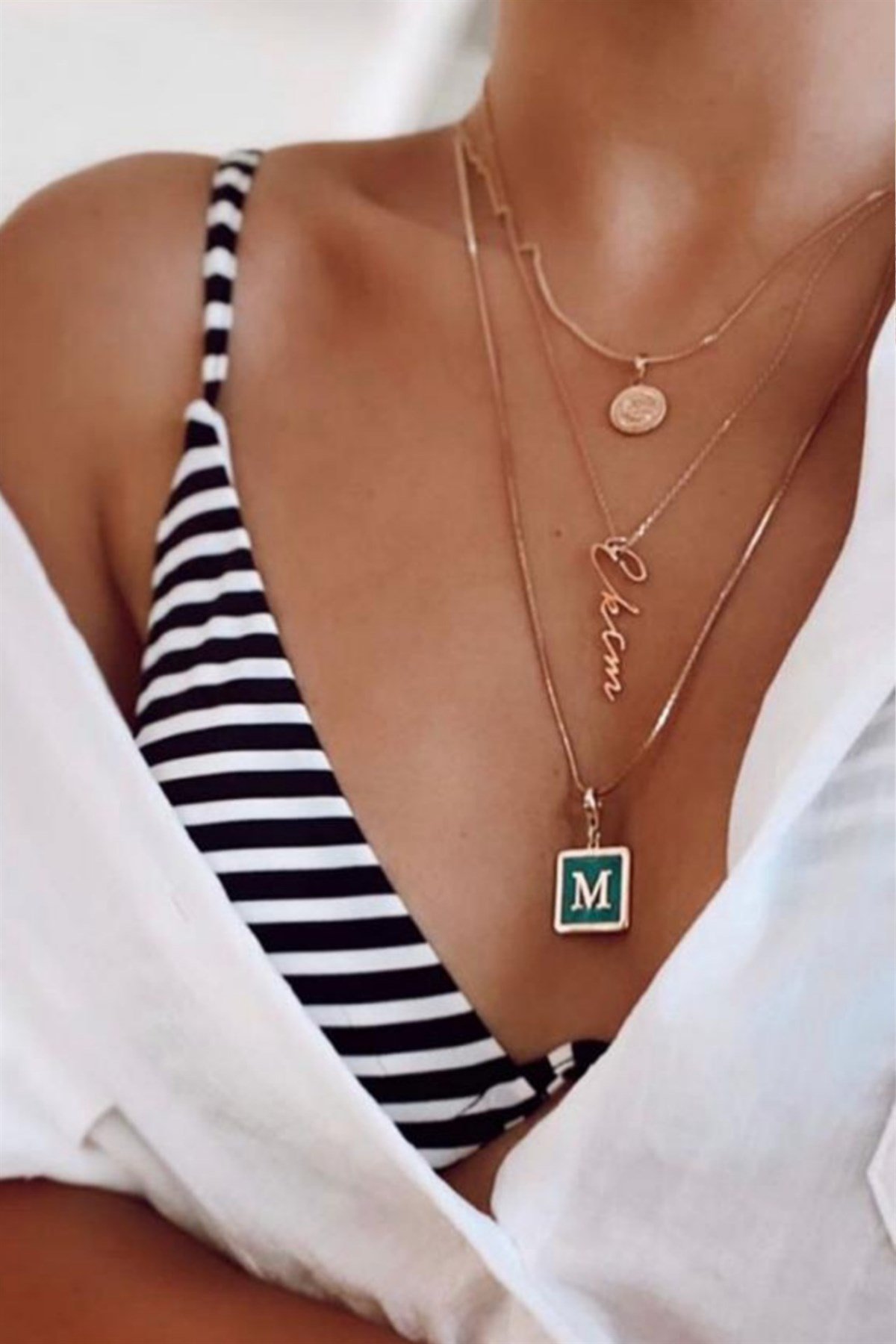 Mavi Mine Harf Kolye ( 55cm İtalyaN Zincir )