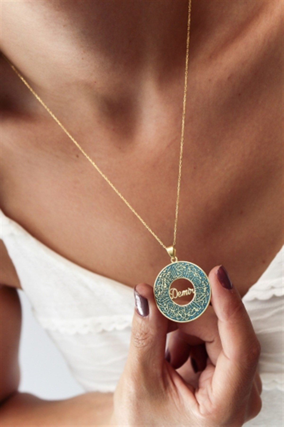 Nazar Duası İsim Kolye ( 60+5cm  Mavi )