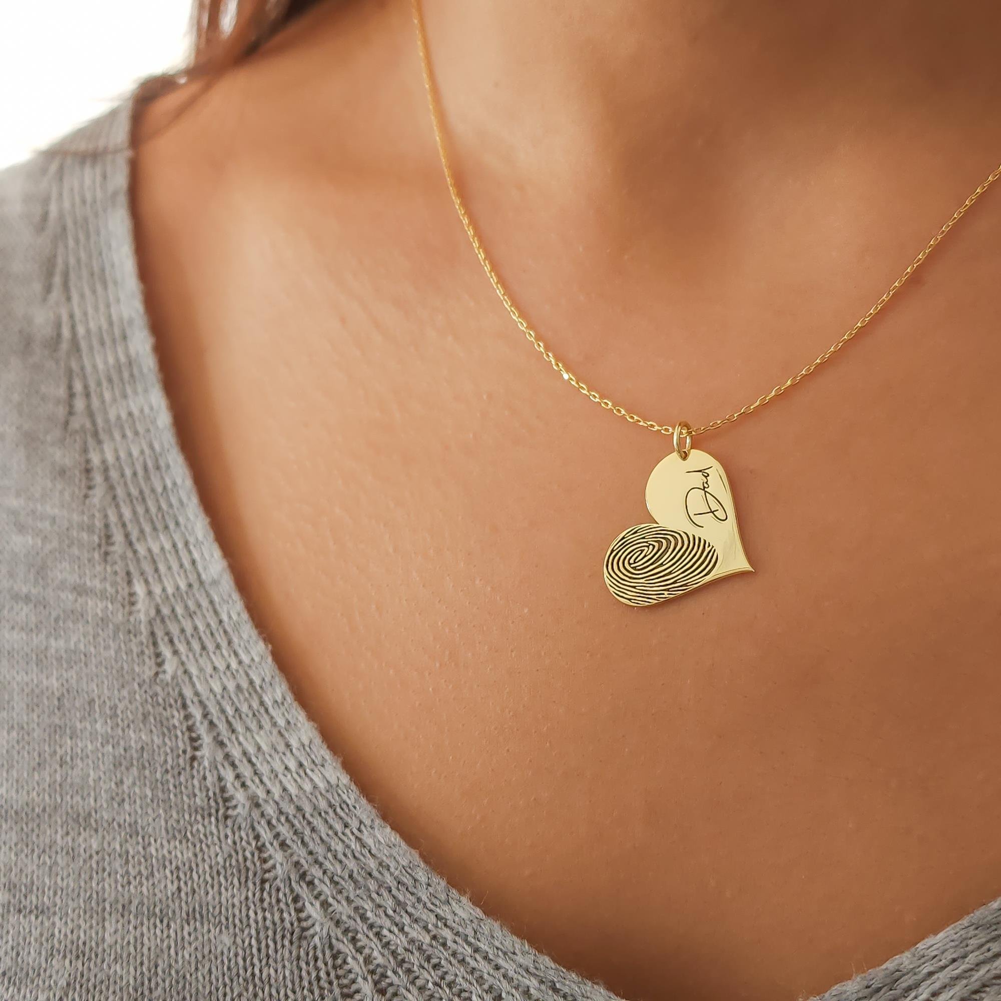 Parmak İzi Kalp Kolye