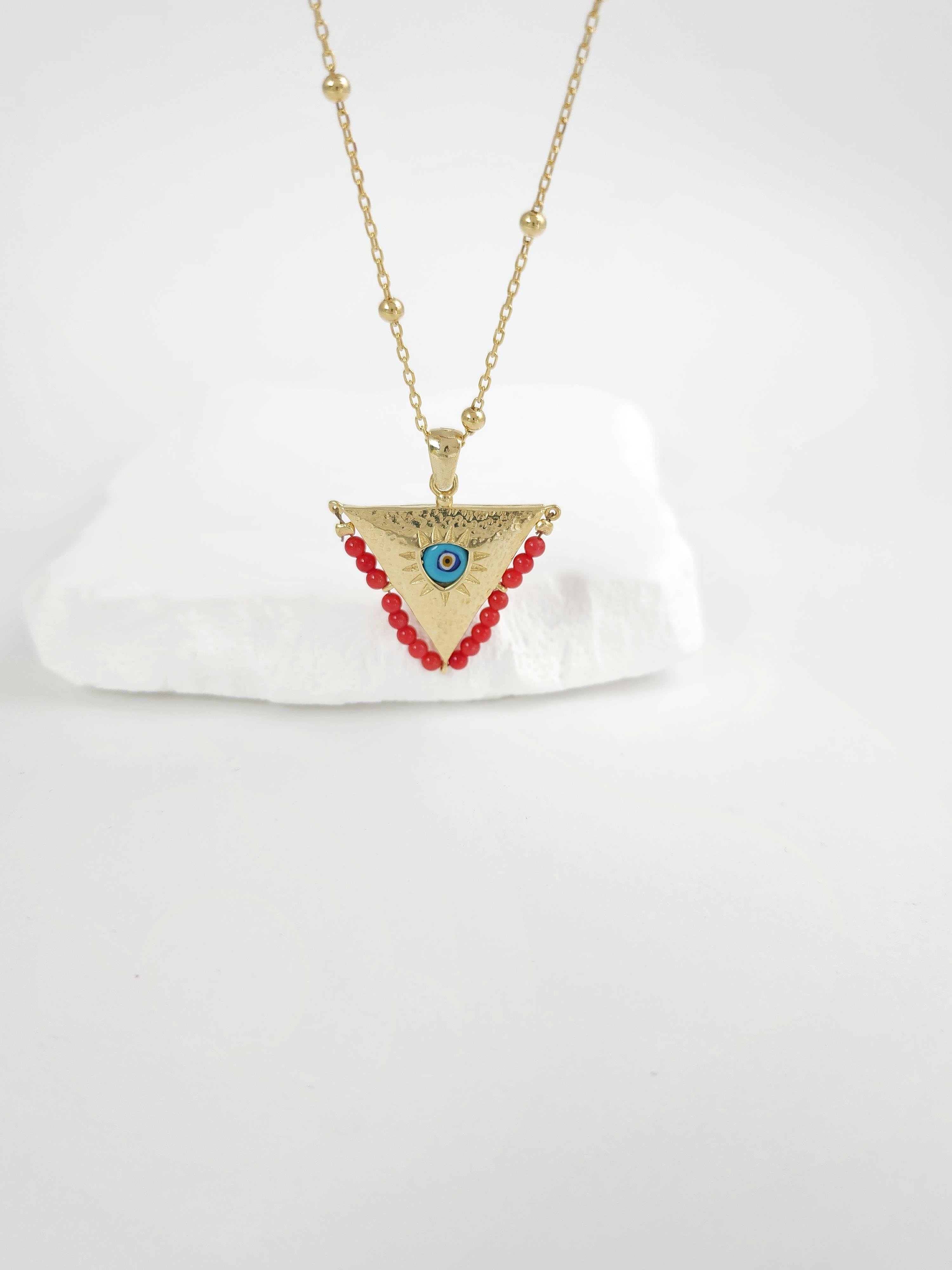 Topcuk Zincir Üçgen Nazar Göz Kolye