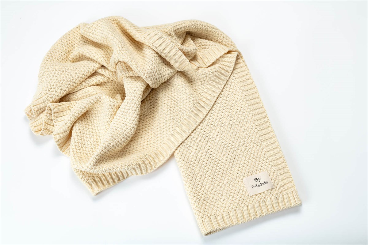 Picky Baby Organik Örgü Battaniye / Vanilya Sarı