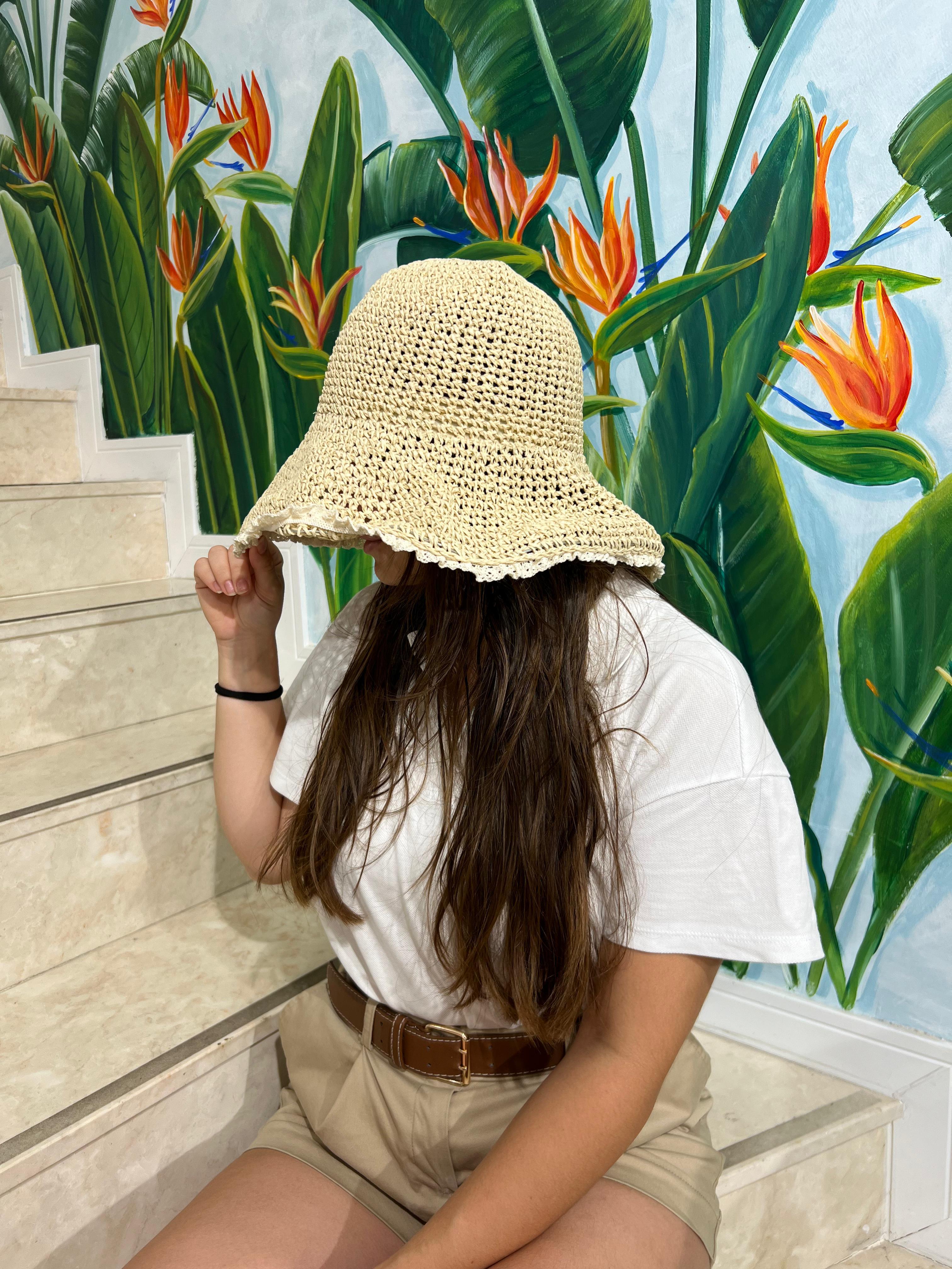 DANTEL DETAYLI HASIR ŞAPKA