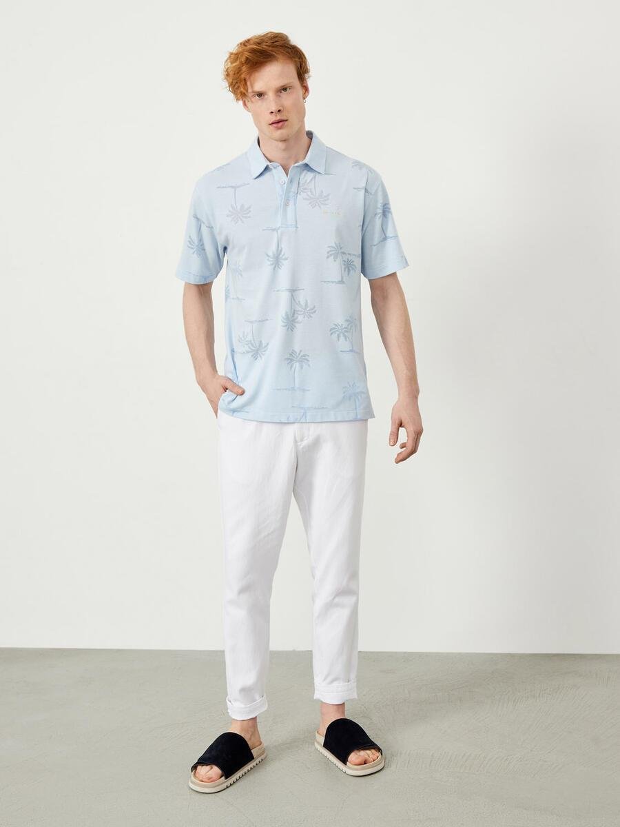 PALMİYE DESENLİ POLO YAKA T-SHIRT