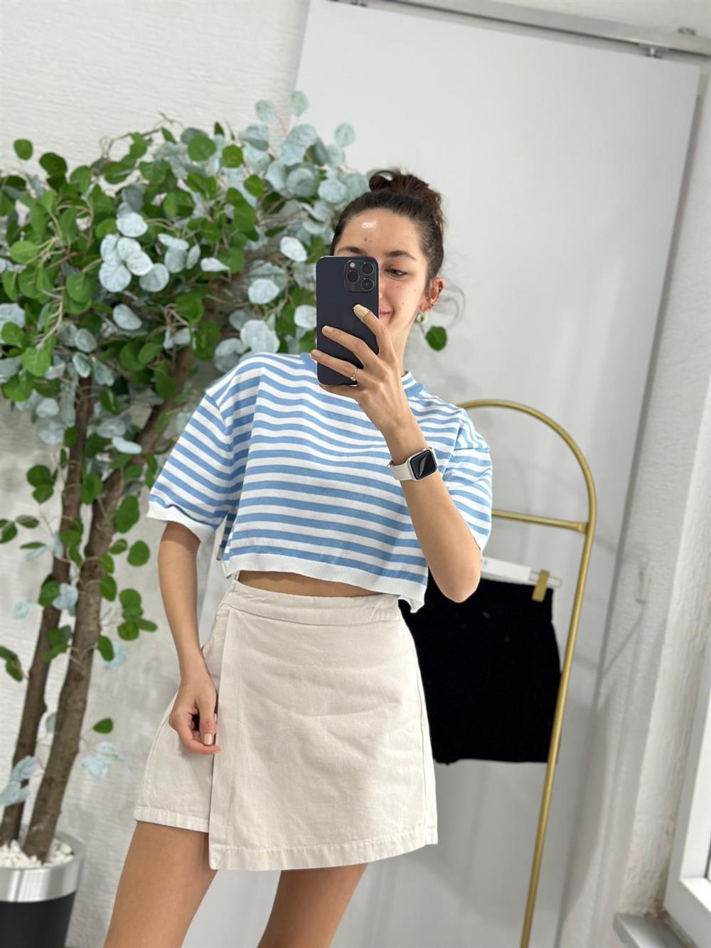 ÇİZGİLİ MAVİ CROP