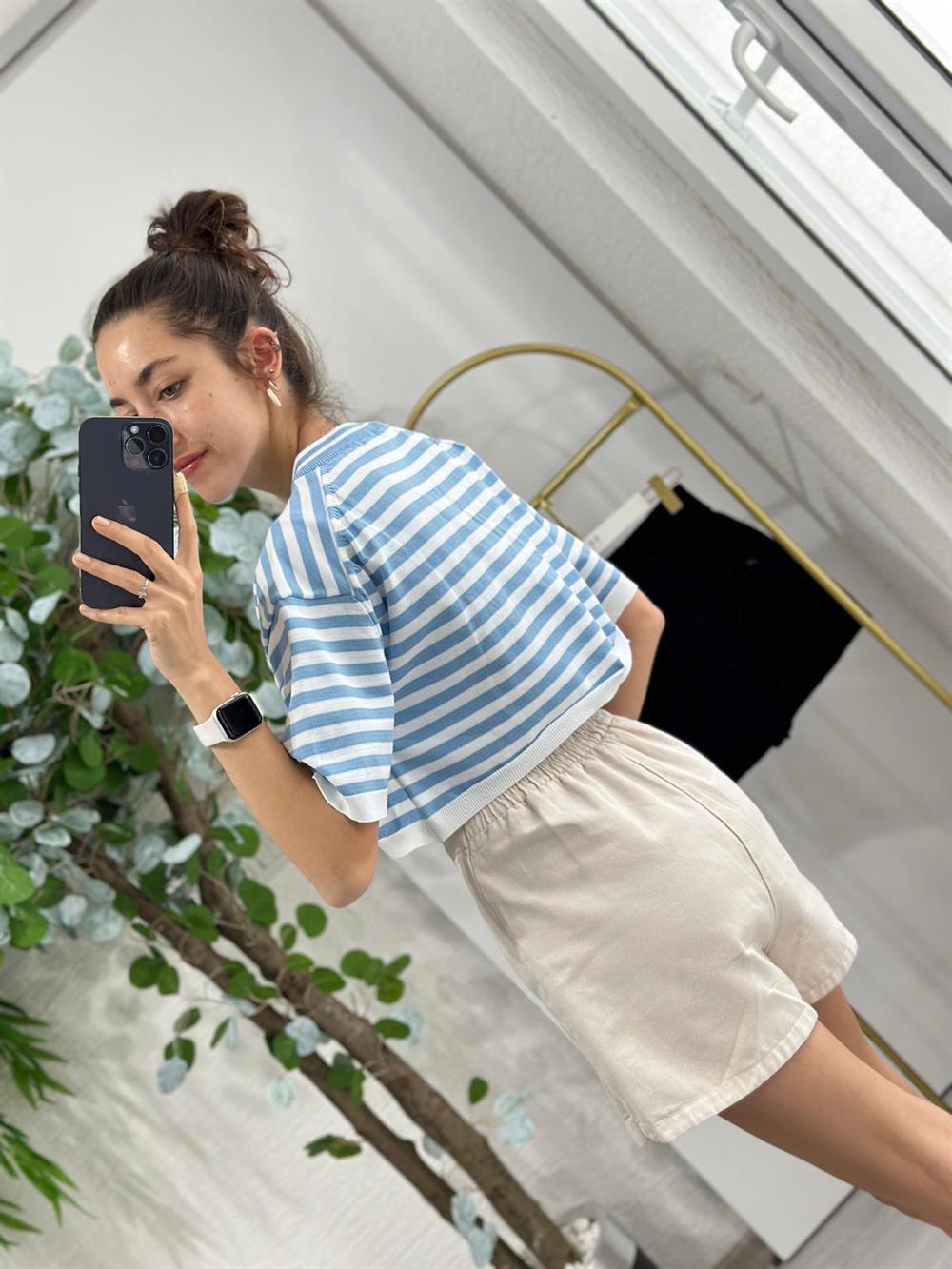 ÇİZGİLİ MAVİ CROP