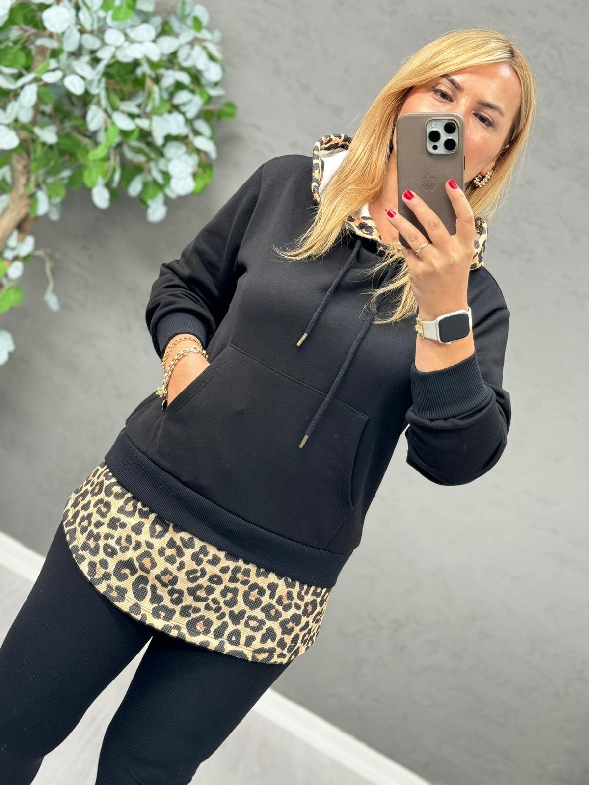 ETEK UCU LEOPAR KAPİŞONLU SWEAT
