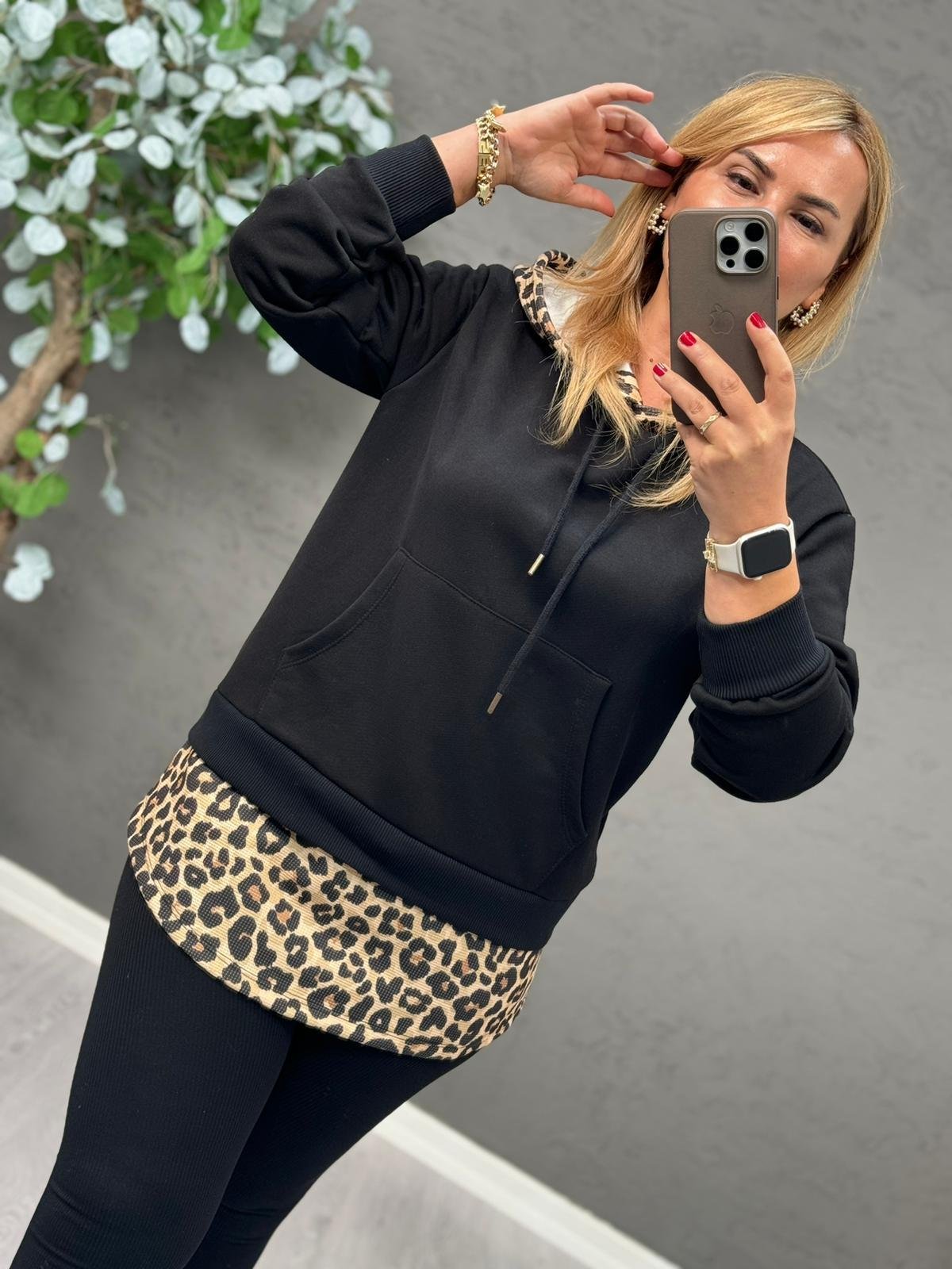 ETEK UCU LEOPAR KAPİŞONLU SWEAT