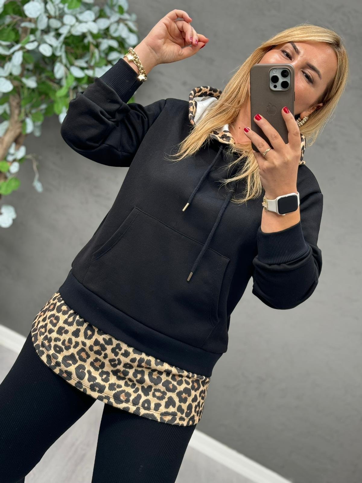 ETEK UCU LEOPAR KAPİŞONLU SWEAT