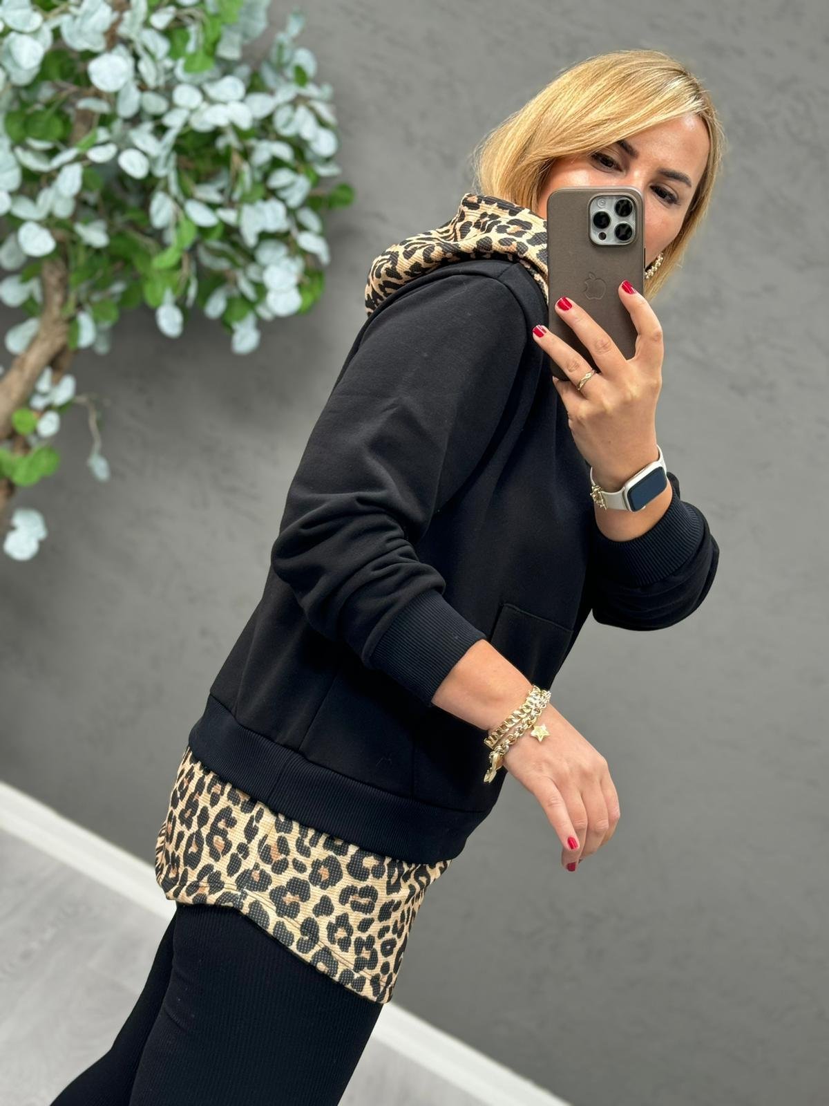 ETEK UCU LEOPAR KAPİŞONLU SWEAT