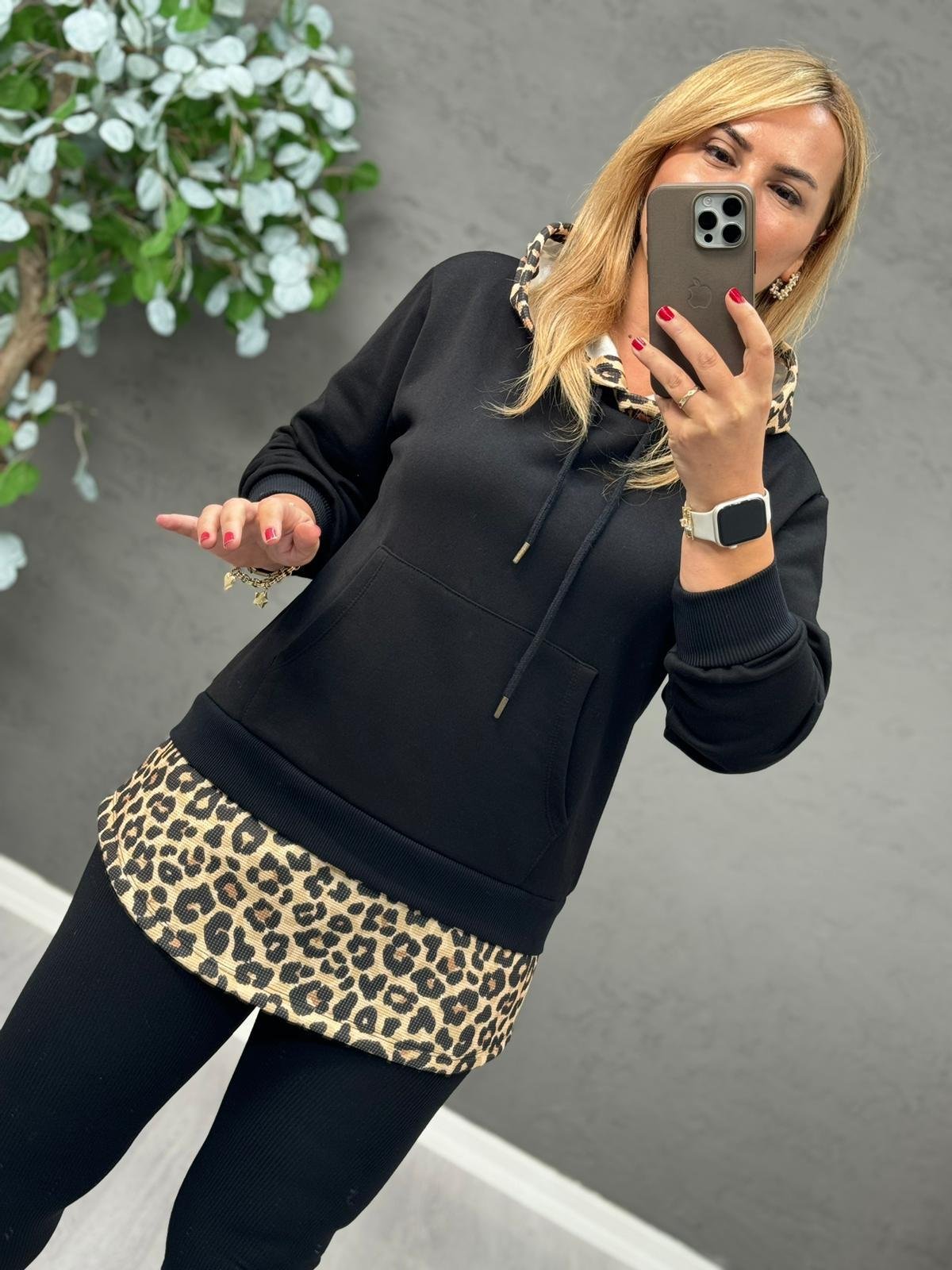 ETEK UCU LEOPAR KAPİŞONLU SWEAT