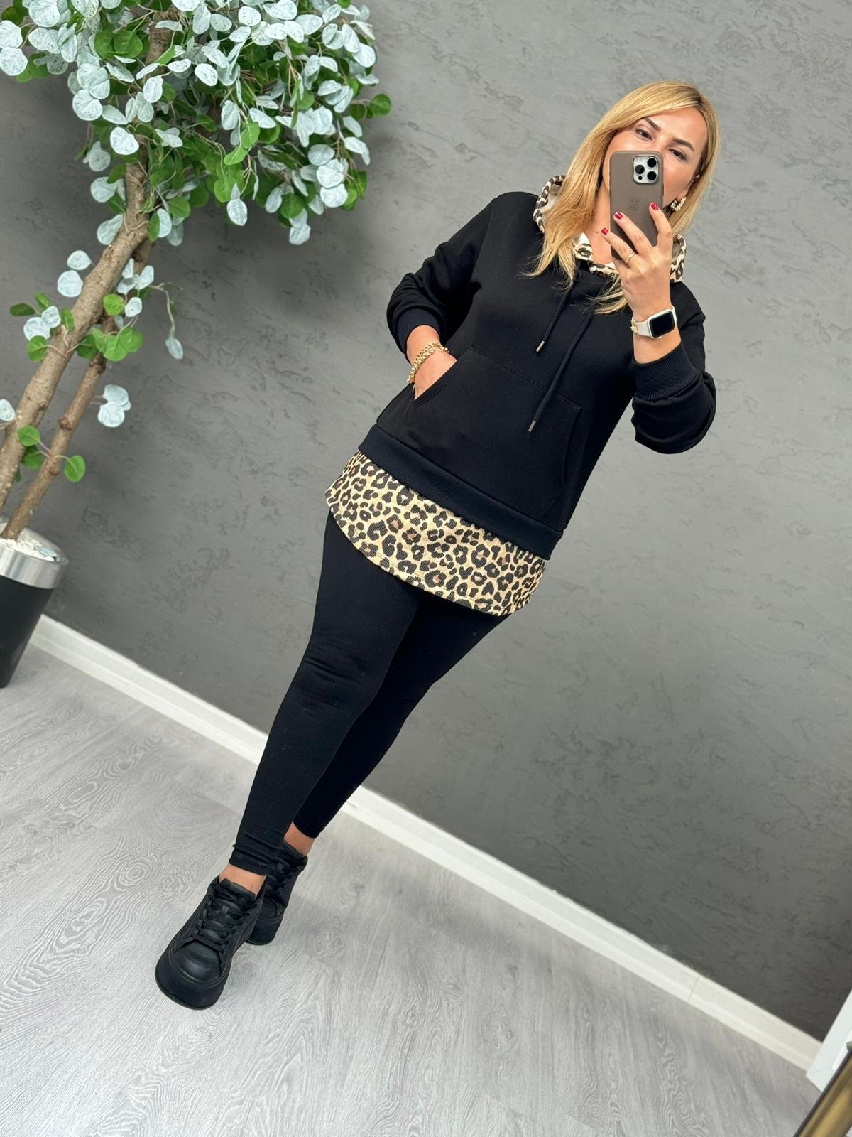 ETEK UCU LEOPAR KAPİŞONLU SWEAT