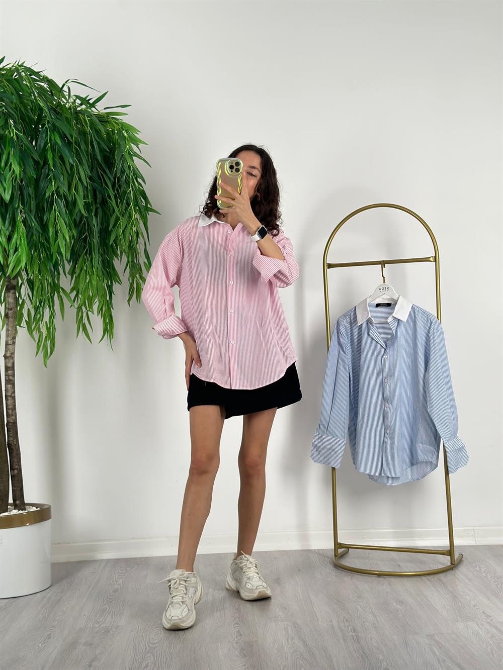 PEMBE ÇİZGİLİ GÖMLEK