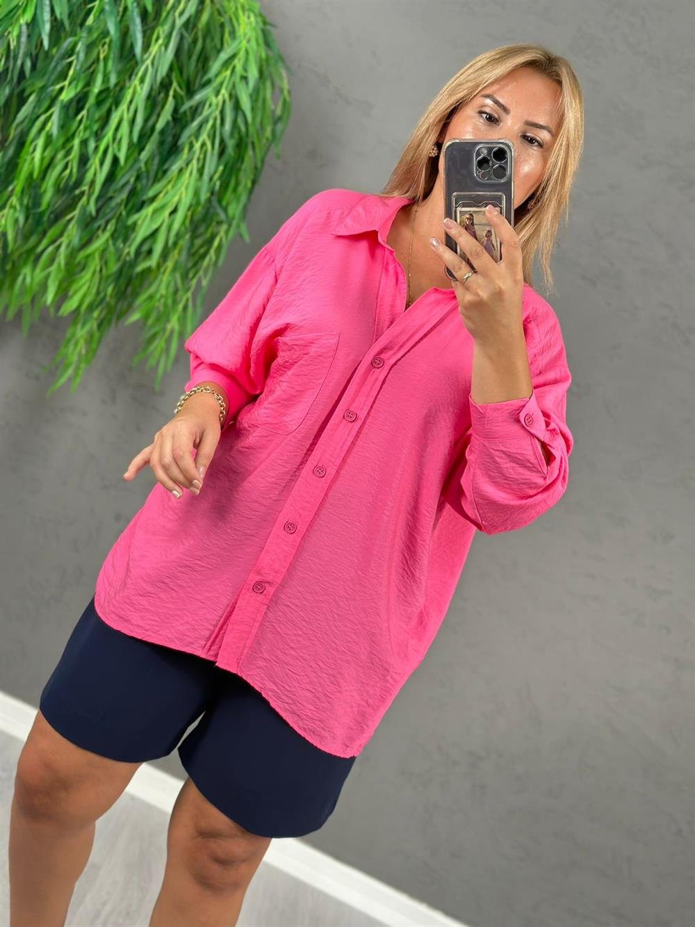 PEMBE OVERSİZE MODAL GÖMLEK