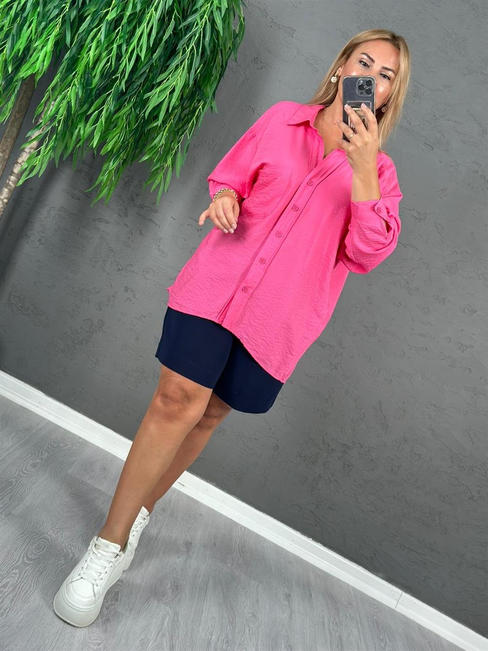 PEMBE OVERSİZE MODAL GÖMLEK