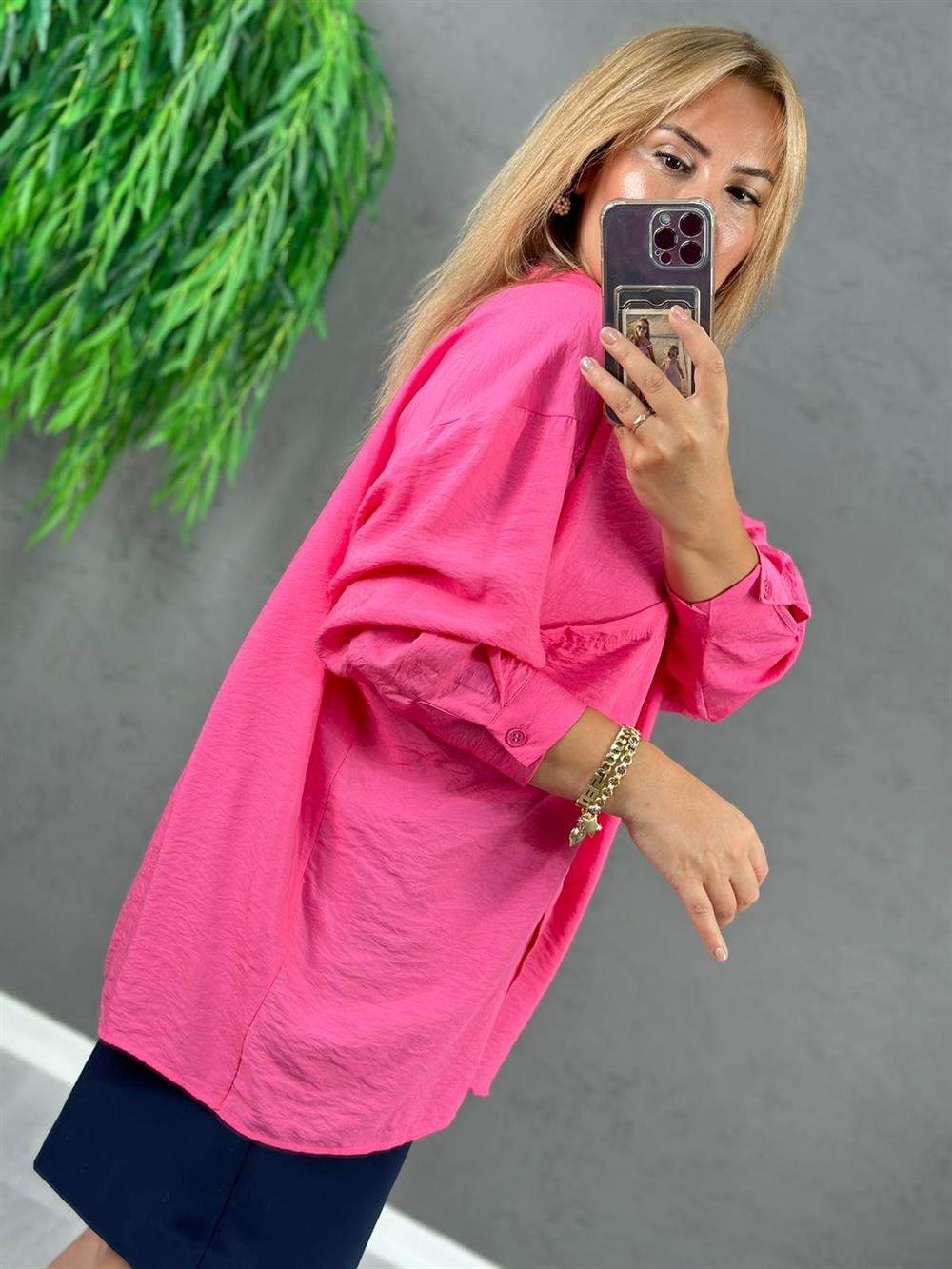 PEMBE OVERSİZE MODAL GÖMLEK