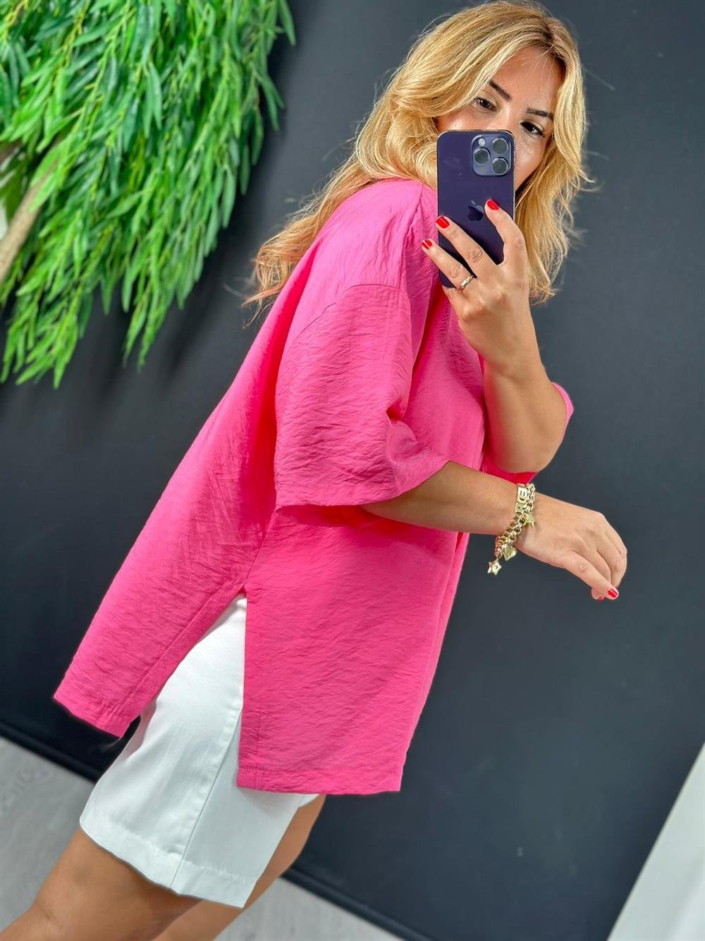 PEMBE VİSKON GENİŞ GÖMLEK