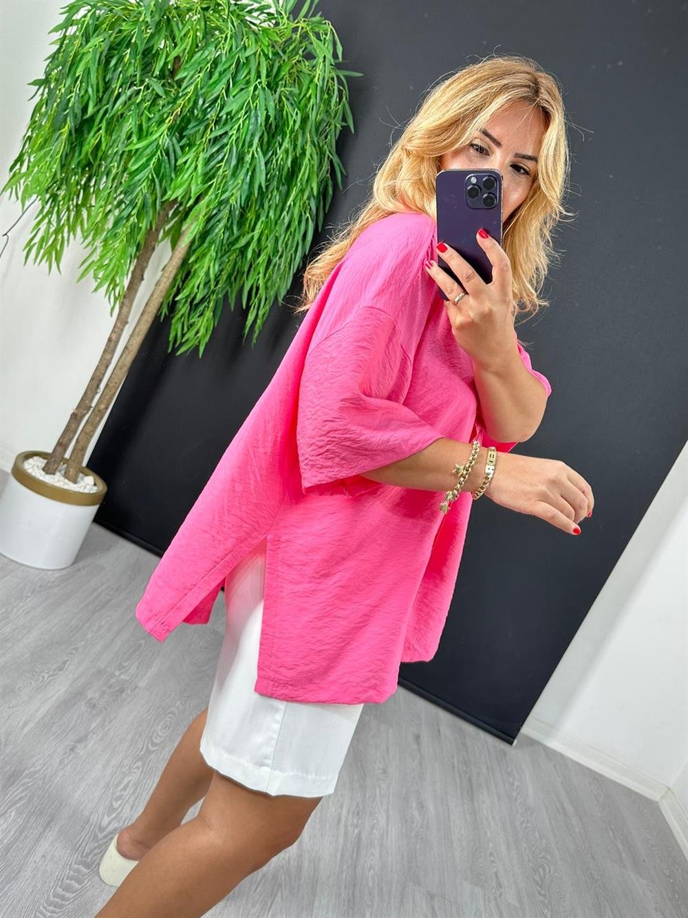 PEMBE VİSKON GENİŞ GÖMLEK