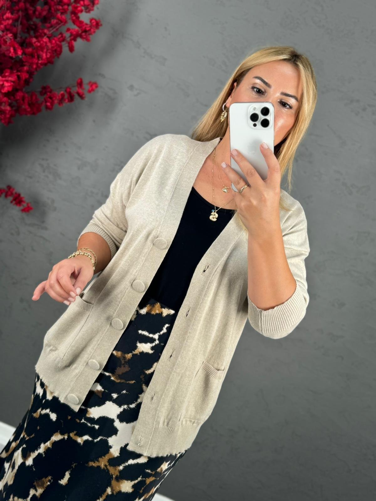 SİYAH KREM DESENLİ SATEN ETEK