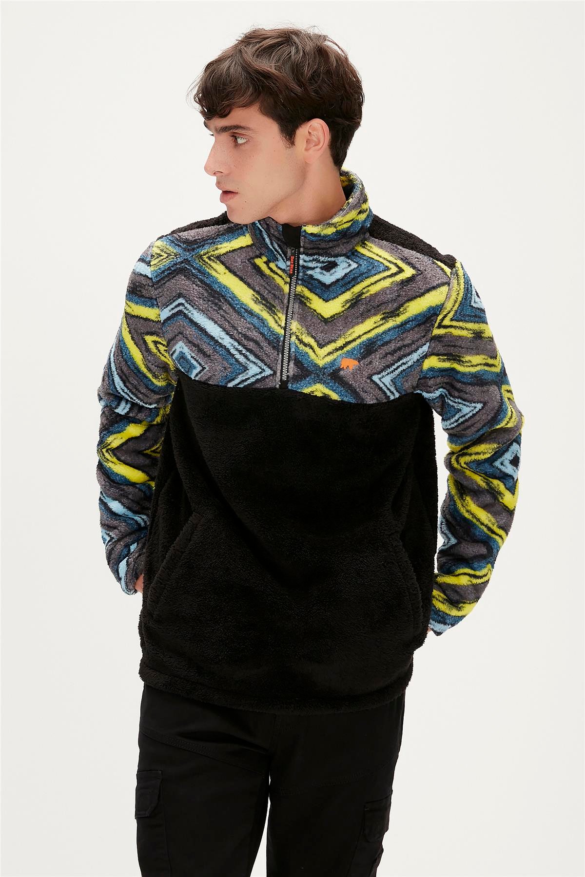 AFRO HALF ZIP PLUSH SİYAH