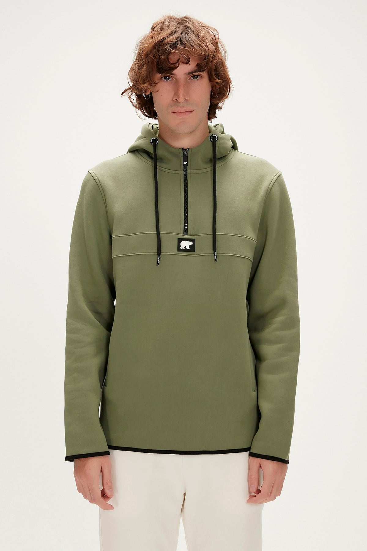 BAD BEAR Erkek DEFENCE Haki Yarım Fermuarlı Kapüşonlu Sweatshirt Hoodie