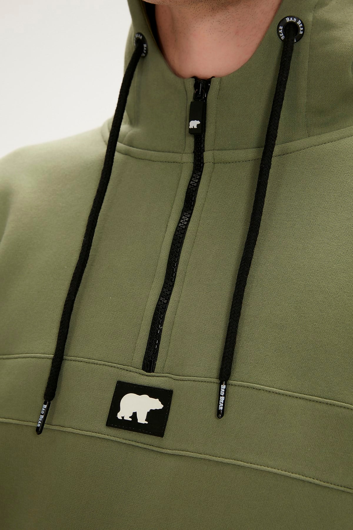 BAD BEAR Erkek DEFENCE Haki Yarım Fermuarlı Kapüşonlu Sweatshirt Hoodie