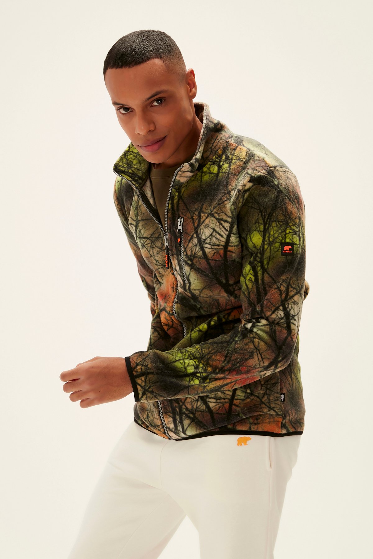 Bad Bear Erkek Haki Ağaç Desenli Tam Fermuarlı Equinox Full Zip Polar Mont