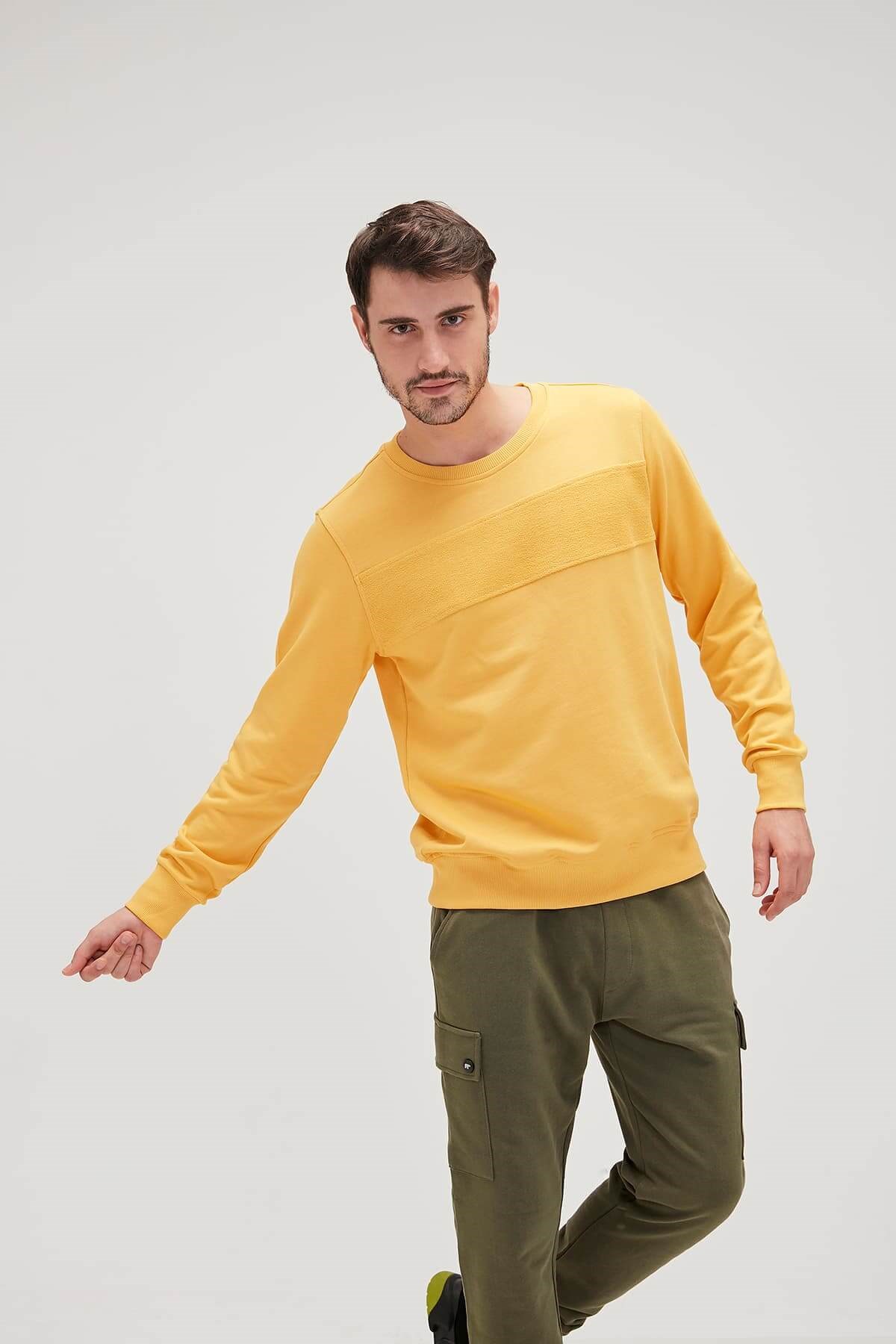 Bad Bear Erkek Hardal Sweatshırt Forward Crewneck