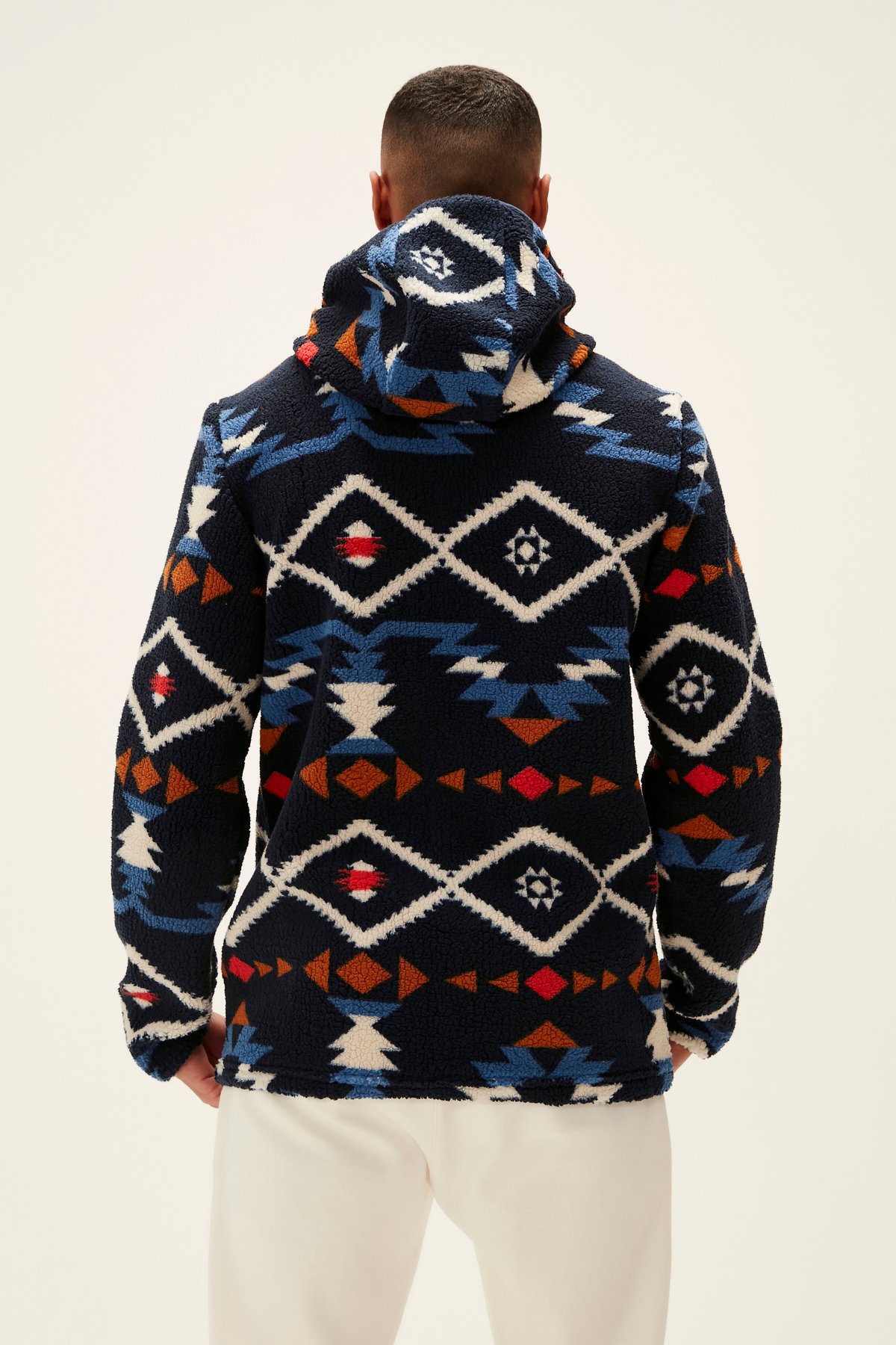 Bad Bear Erkek Lacivert Desenli Kapüşonlu ve Cepli Nomad Half-Zip Sweatshirt