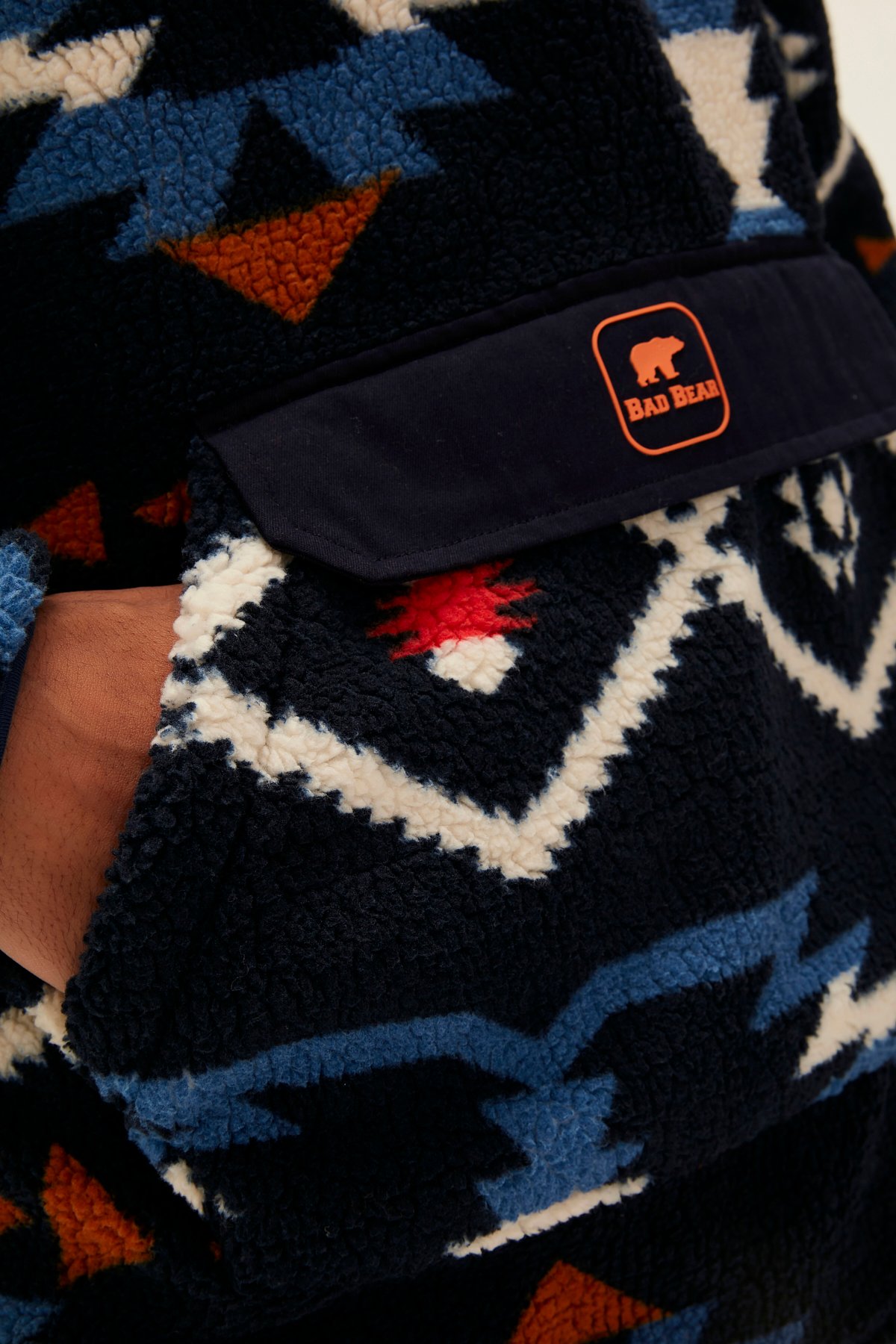 Bad Bear Erkek Lacivert Desenli Kapüşonlu ve Cepli Nomad Half-Zip Sweatshirt