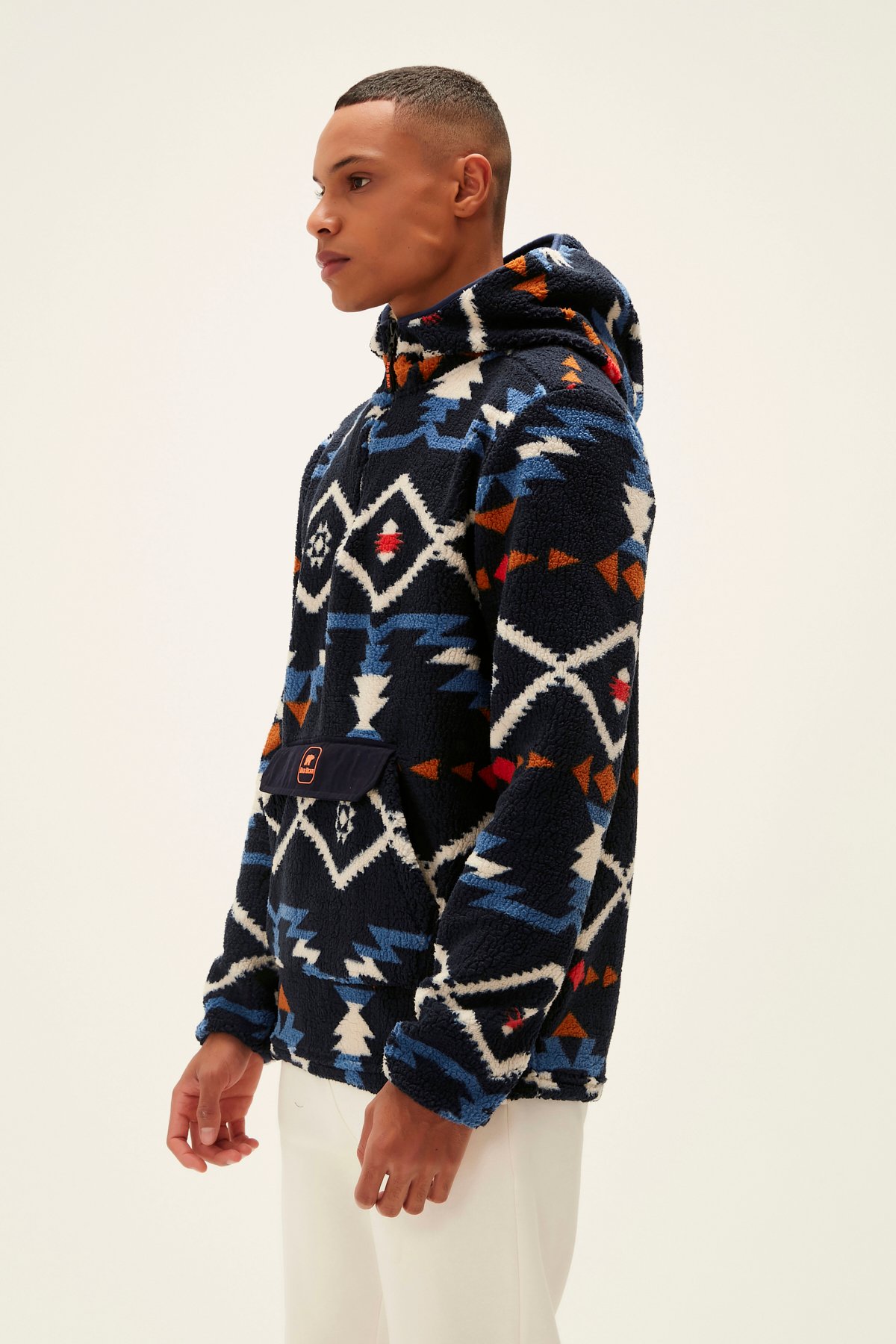 Bad Bear Erkek Lacivert Desenli Kapüşonlu ve Cepli Nomad Half-Zip Sweatshirt