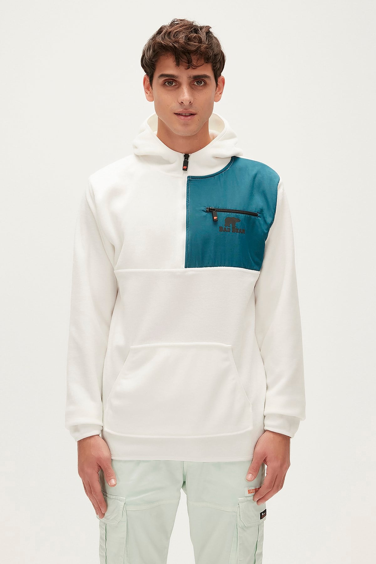 Lizard Half-Zip Off-White Beyaz Yarım Fermuarlı Erkek Polar Sweatshirt