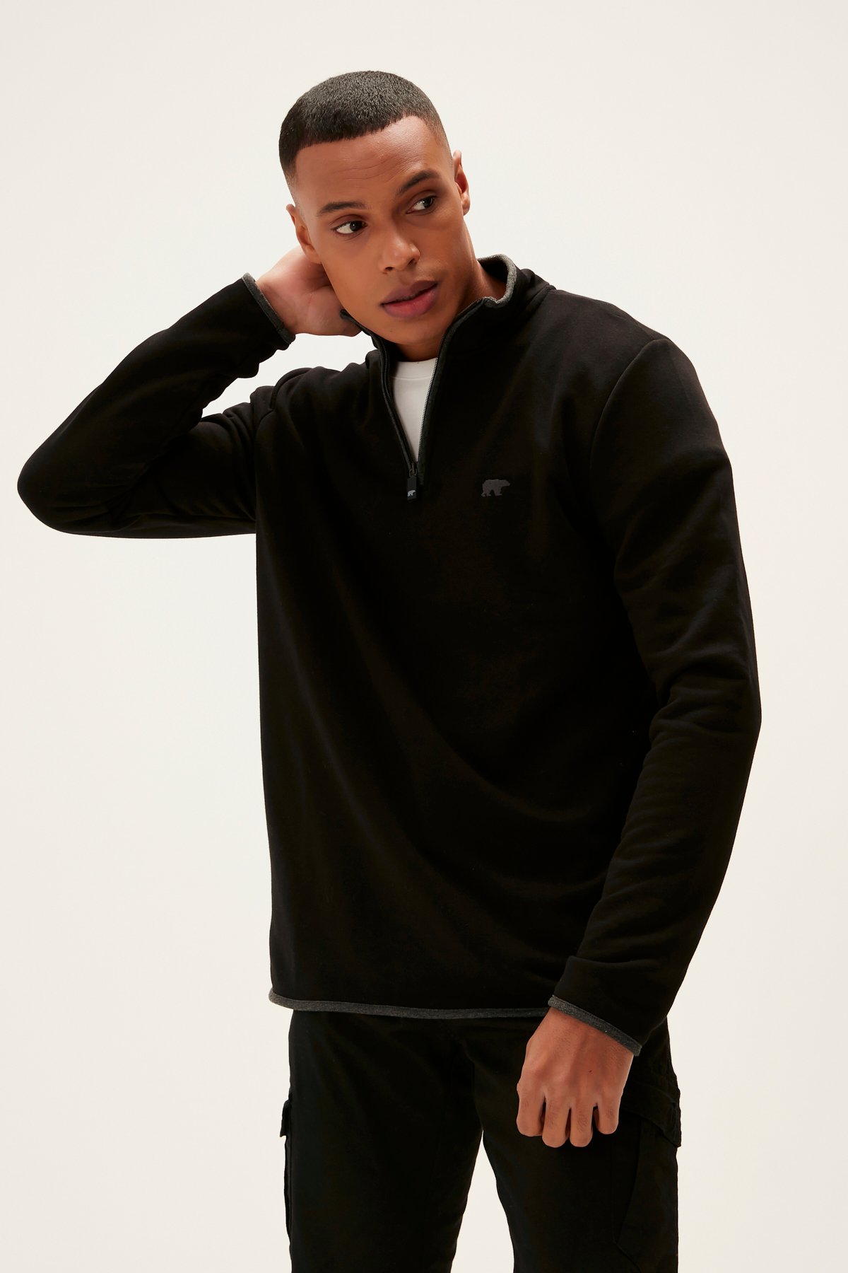 Bad Bear Erkek Siyah Fermuar Yakalı Half-Zip Sweatshirt