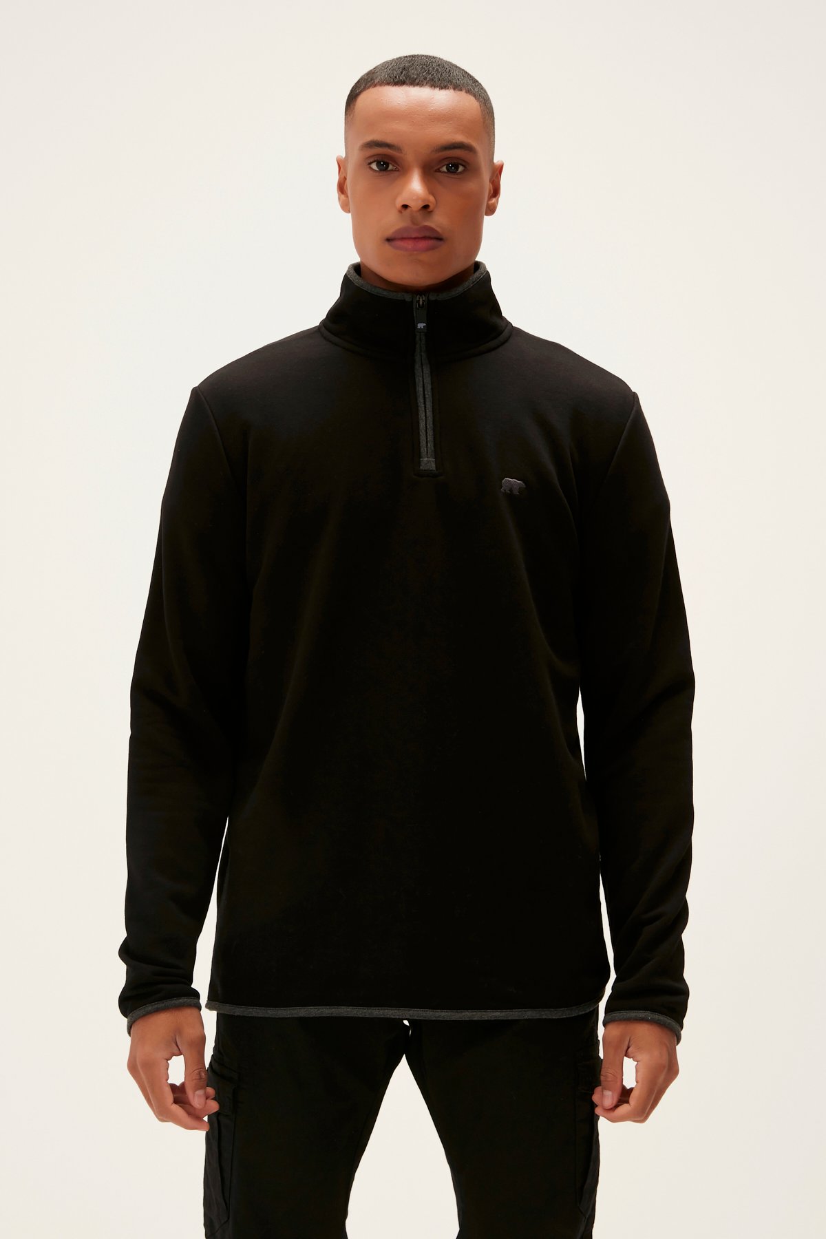 Bad Bear Erkek Siyah Fermuar Yakalı Half-Zip Sweatshirt