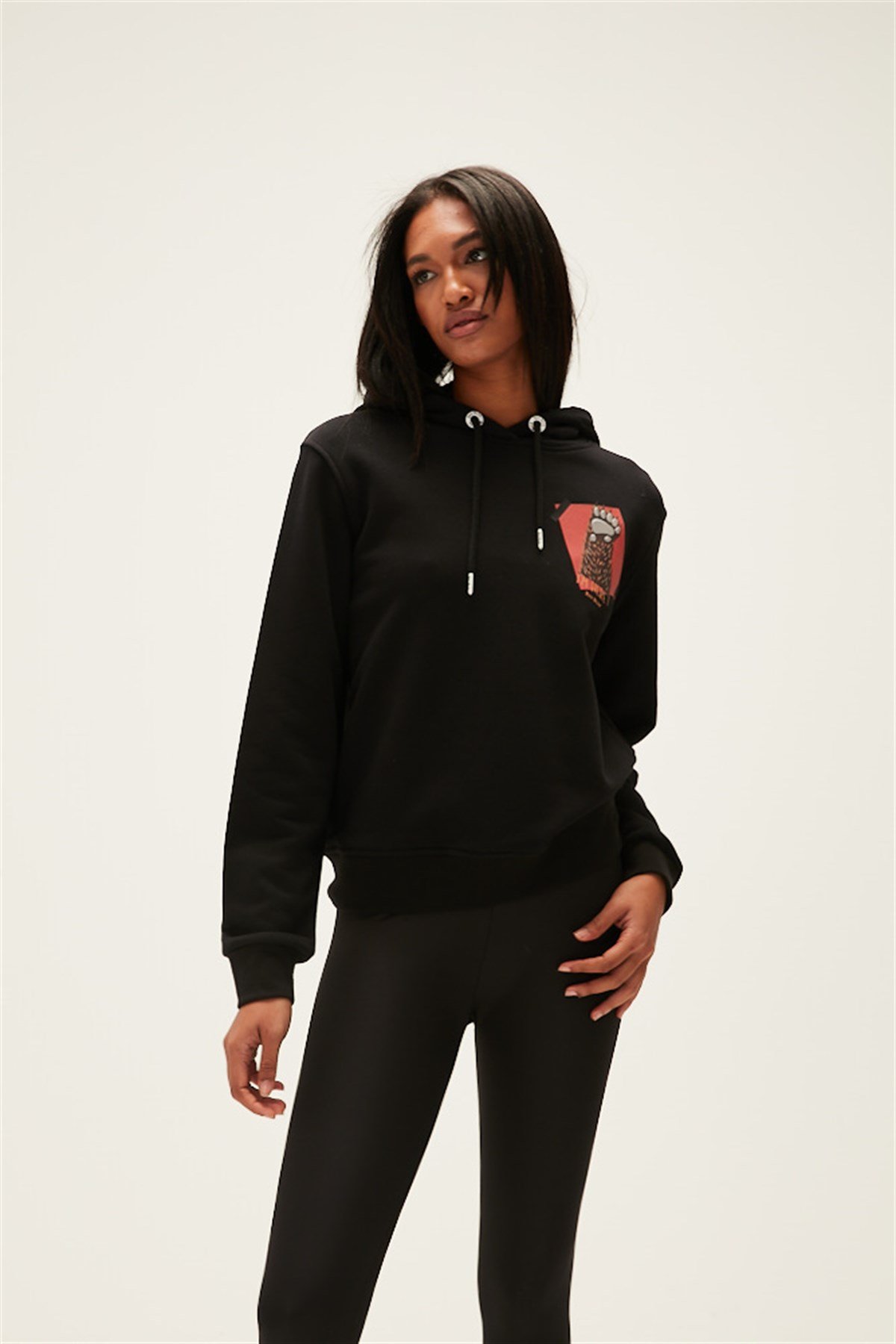 Bad Bear Here Kapüşonlu Kadın Siyah Sweatshirt