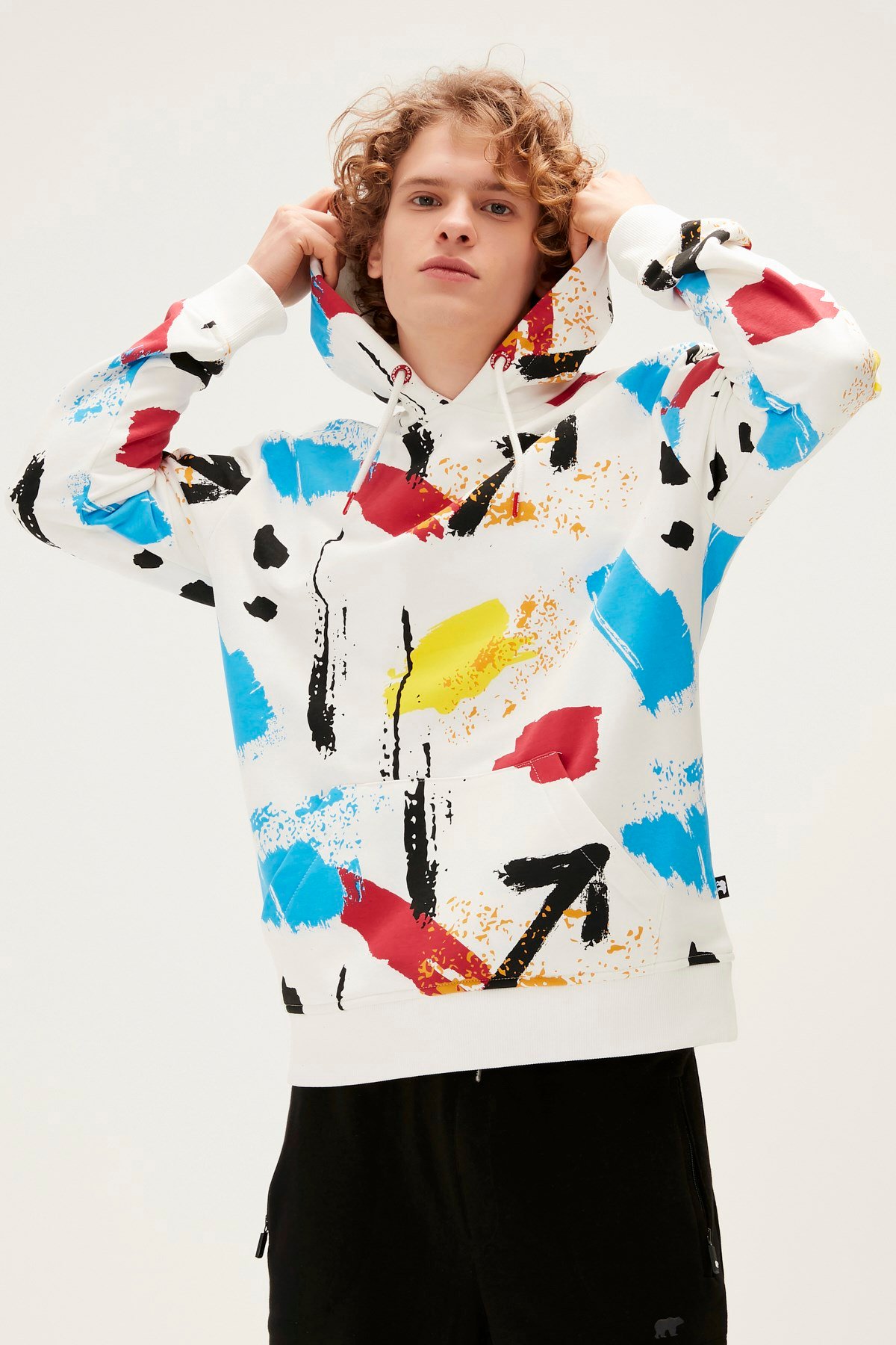 Bad Bear Painter Kapüşonlu Erkek Beyaz Sweatshirt