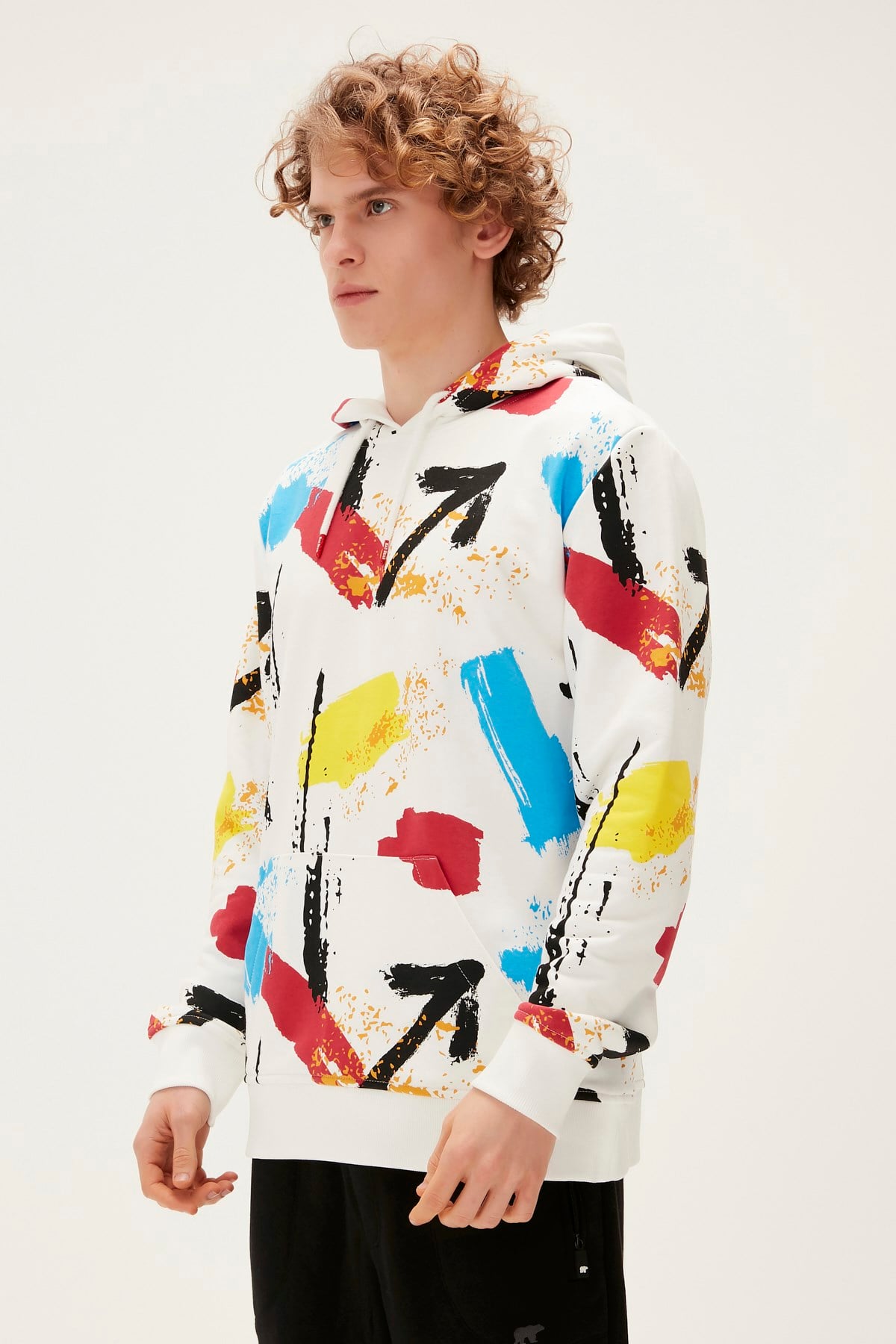 Bad Bear Painter Kapüşonlu Erkek Beyaz Sweatshirt
