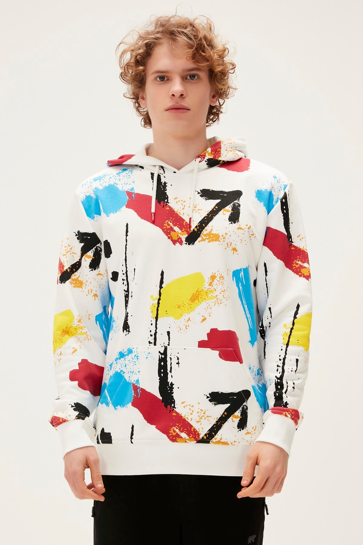 Bad Bear Painter Kapüşonlu Erkek Beyaz Sweatshirt
