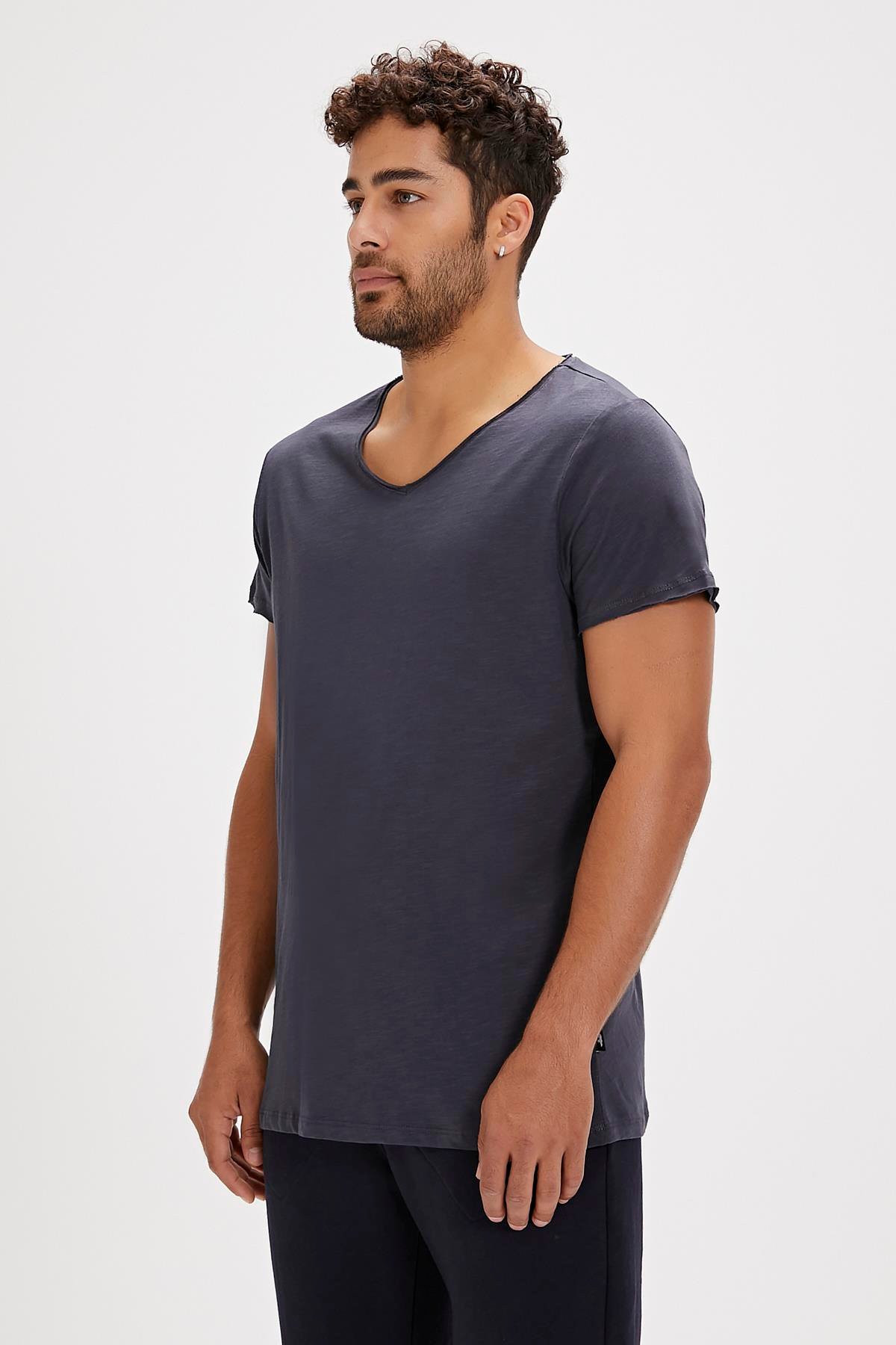 Bad Bear V-Neck T-Shirt Antrasit Basic Erkek Tişört