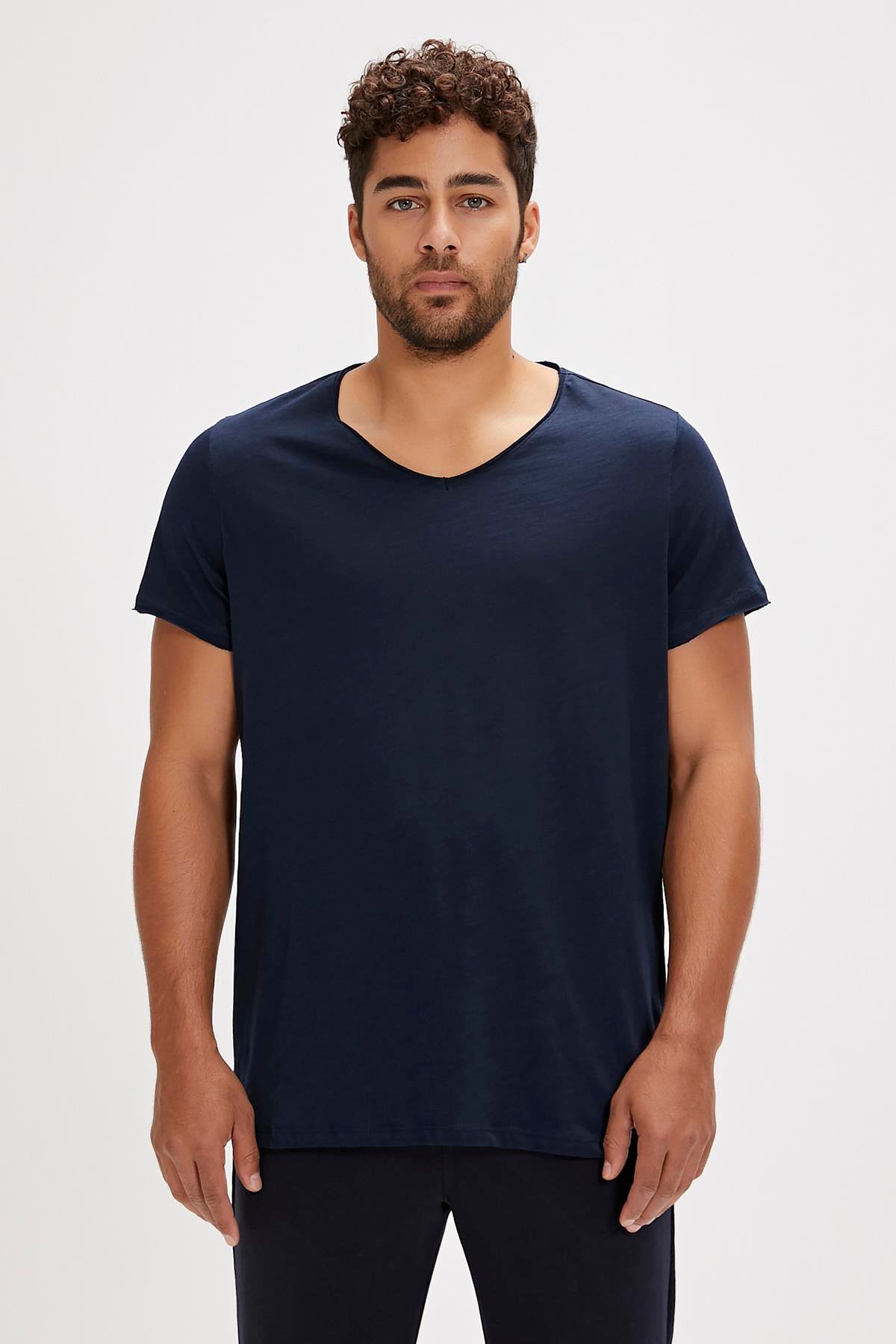Bad Bear V-Neck Navy Blue Basic Men's T-Shirt