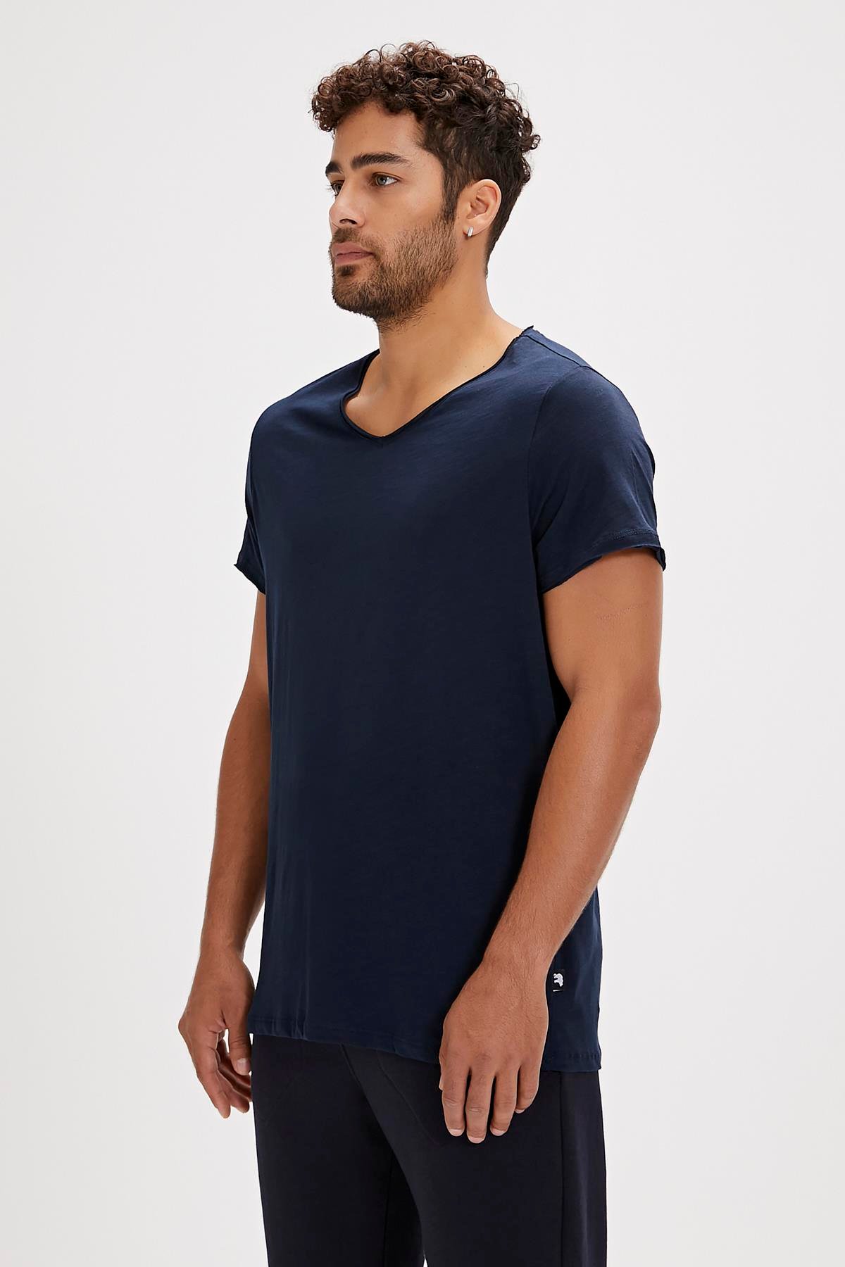 Bad Bear V-Neck Navy Blue Basic Men's T-Shirt
