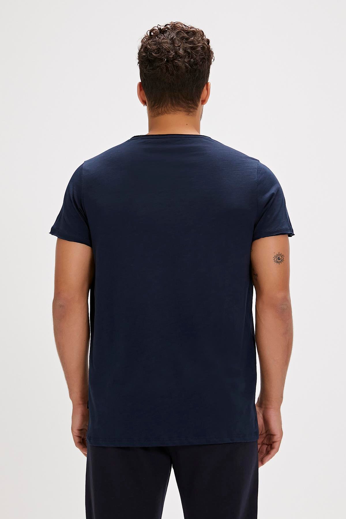 Bad Bear V-Neck Navy Blue Basic Men's T-Shirt