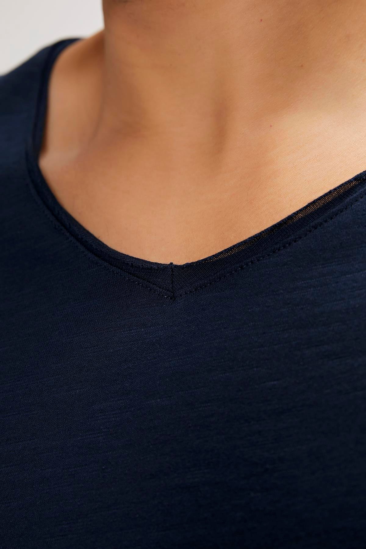 Bad Bear V-Neck Navy Blue Basic Men's T-Shirt