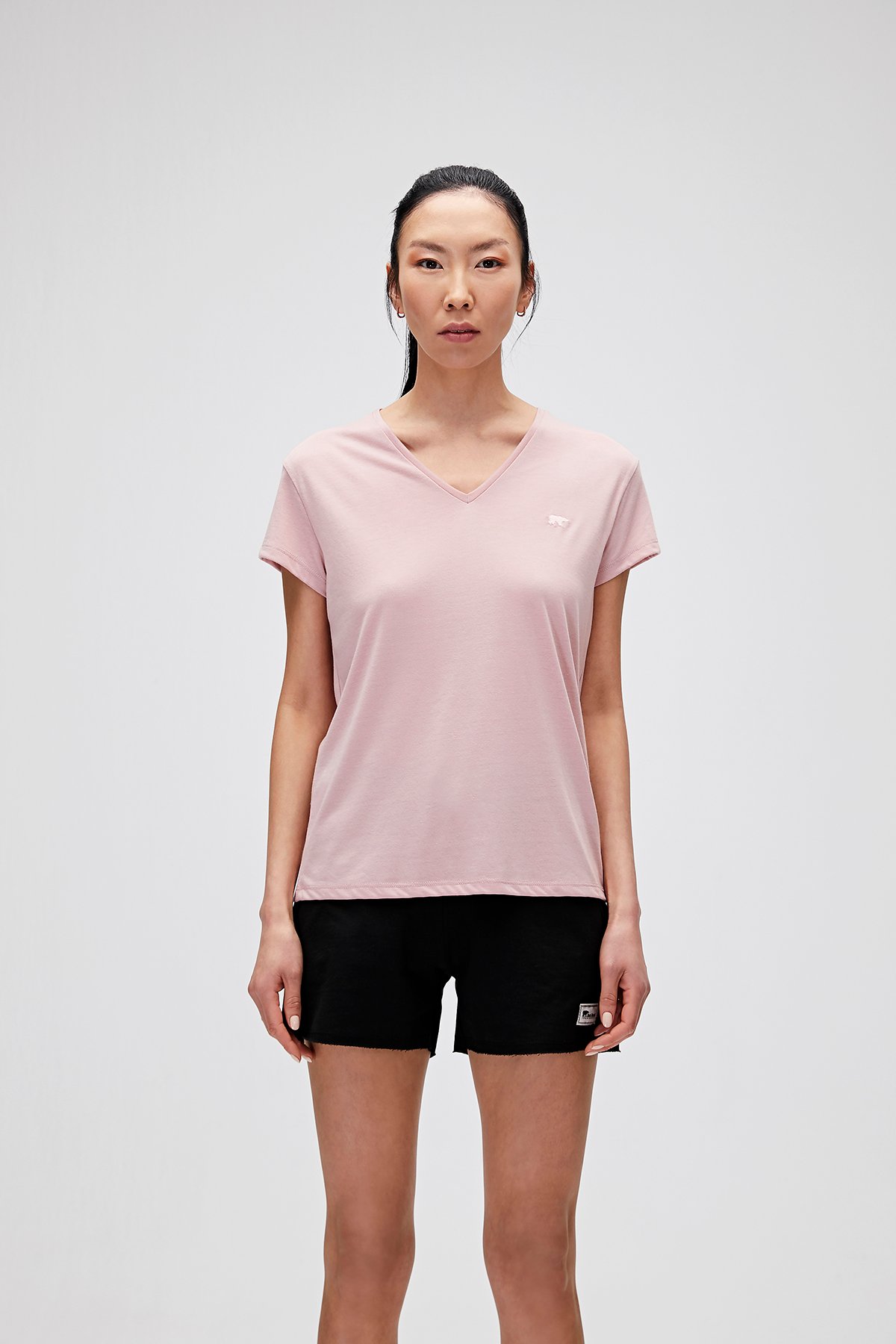 Kadın Pudra Pembe Tişört Vıolet V-Neck Tee