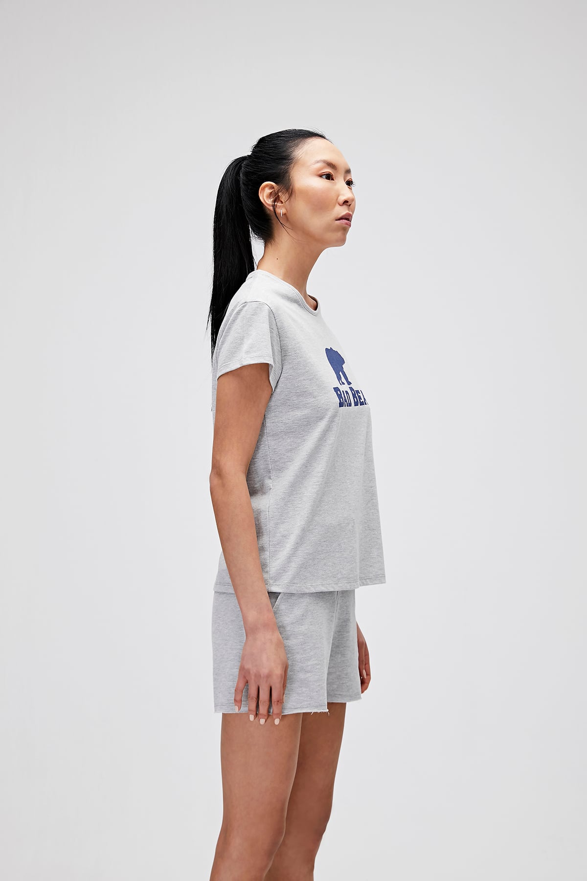 Kadın Gri Melanj Tişört Logo Tee