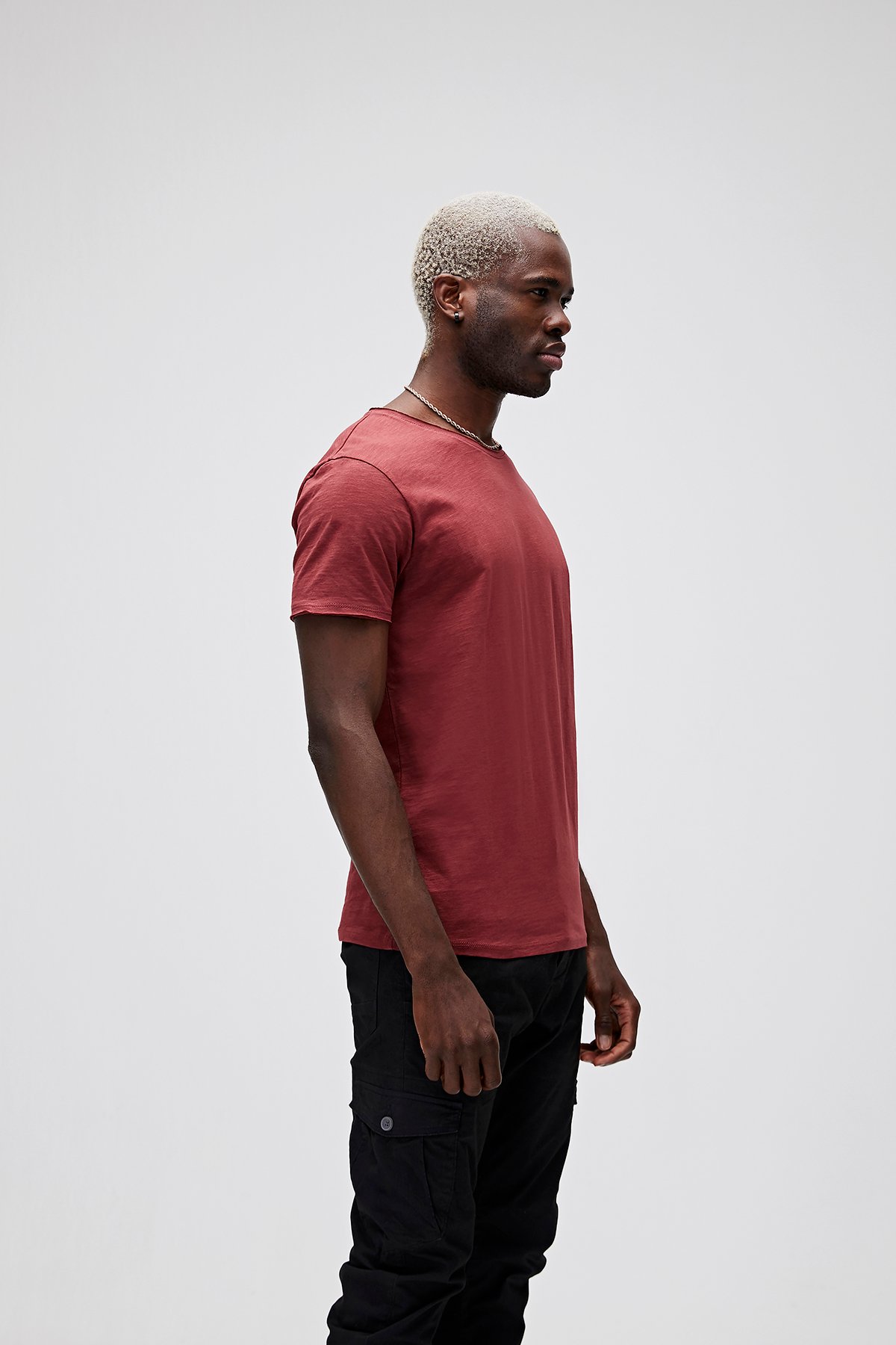 Erkek O-Neck Bordo Basıc Tişört