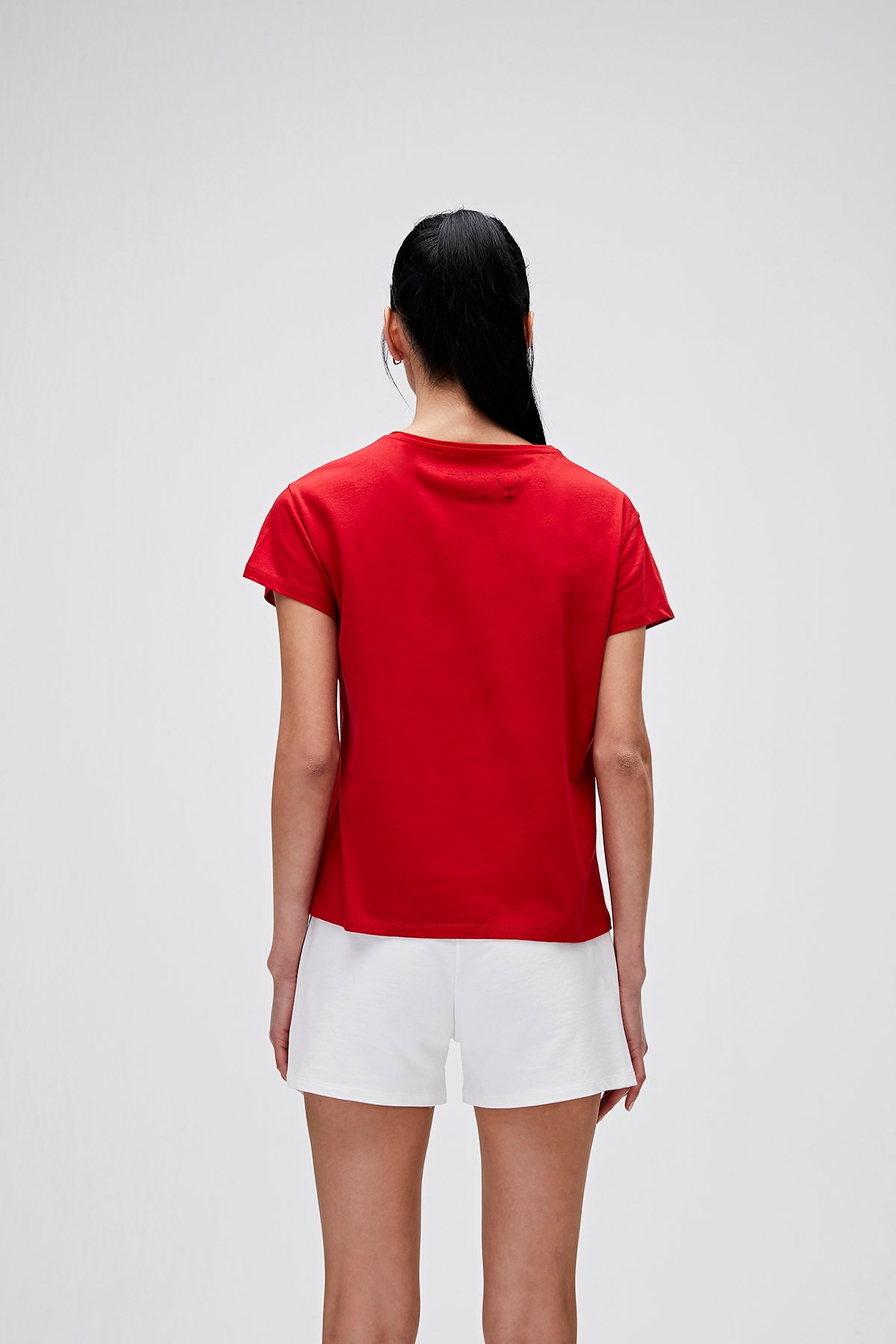 Kadın Parlak Kırmızı Tişört Logo Tee