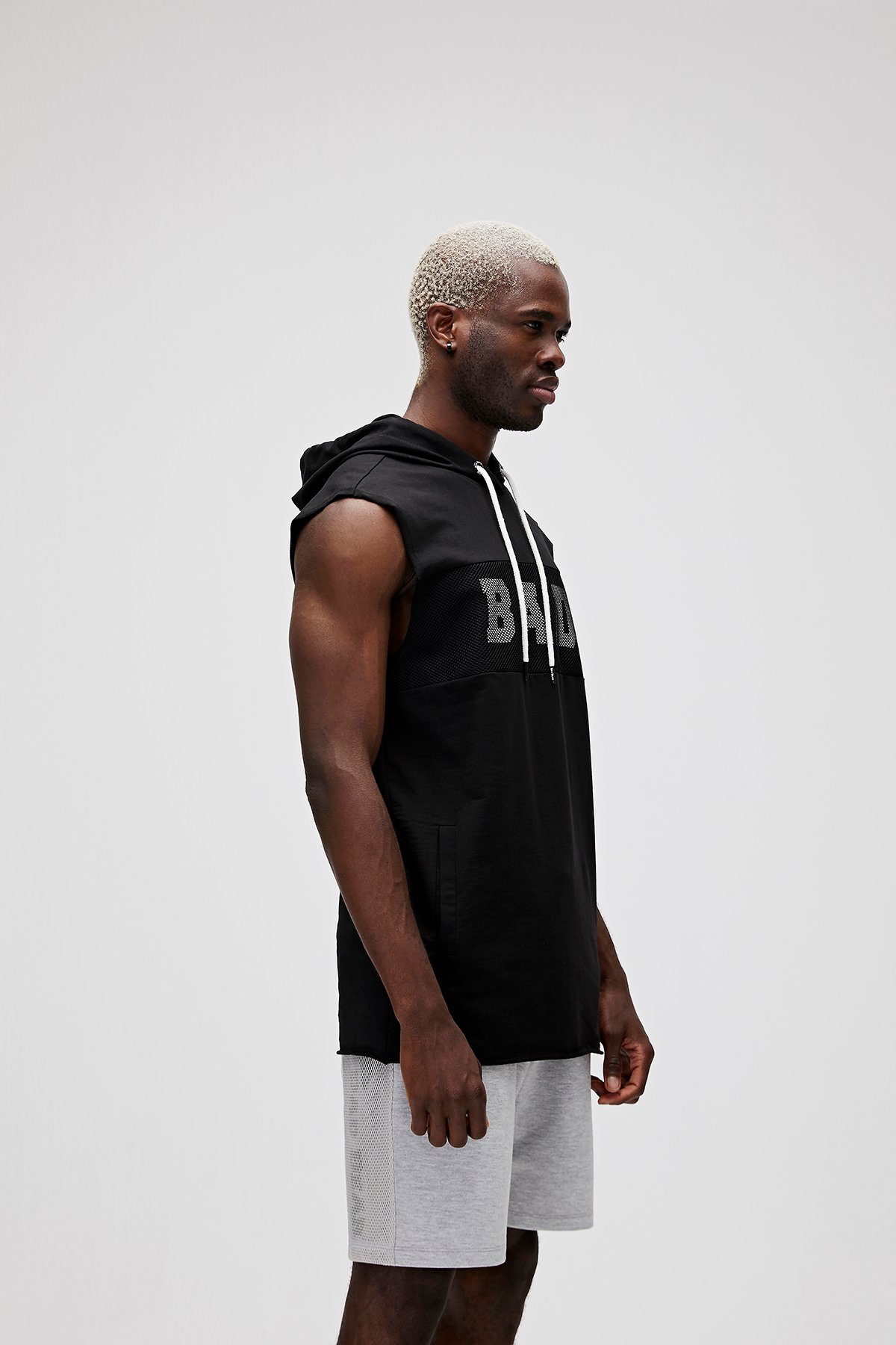 Erkek Siyah Sweatshırt Bad Net Sleeveless Hoodıe