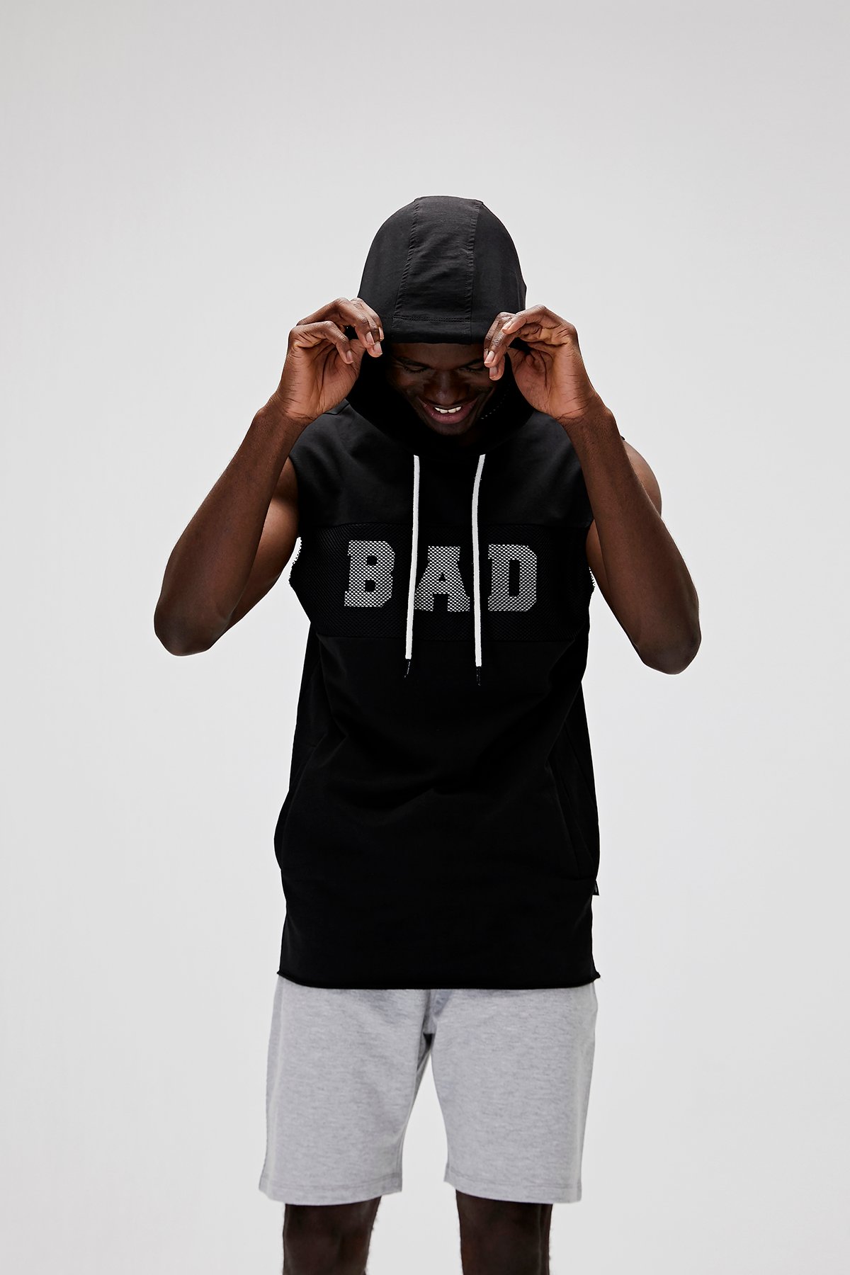 Erkek Siyah Sweatshırt Bad Net Sleeveless Hoodıe