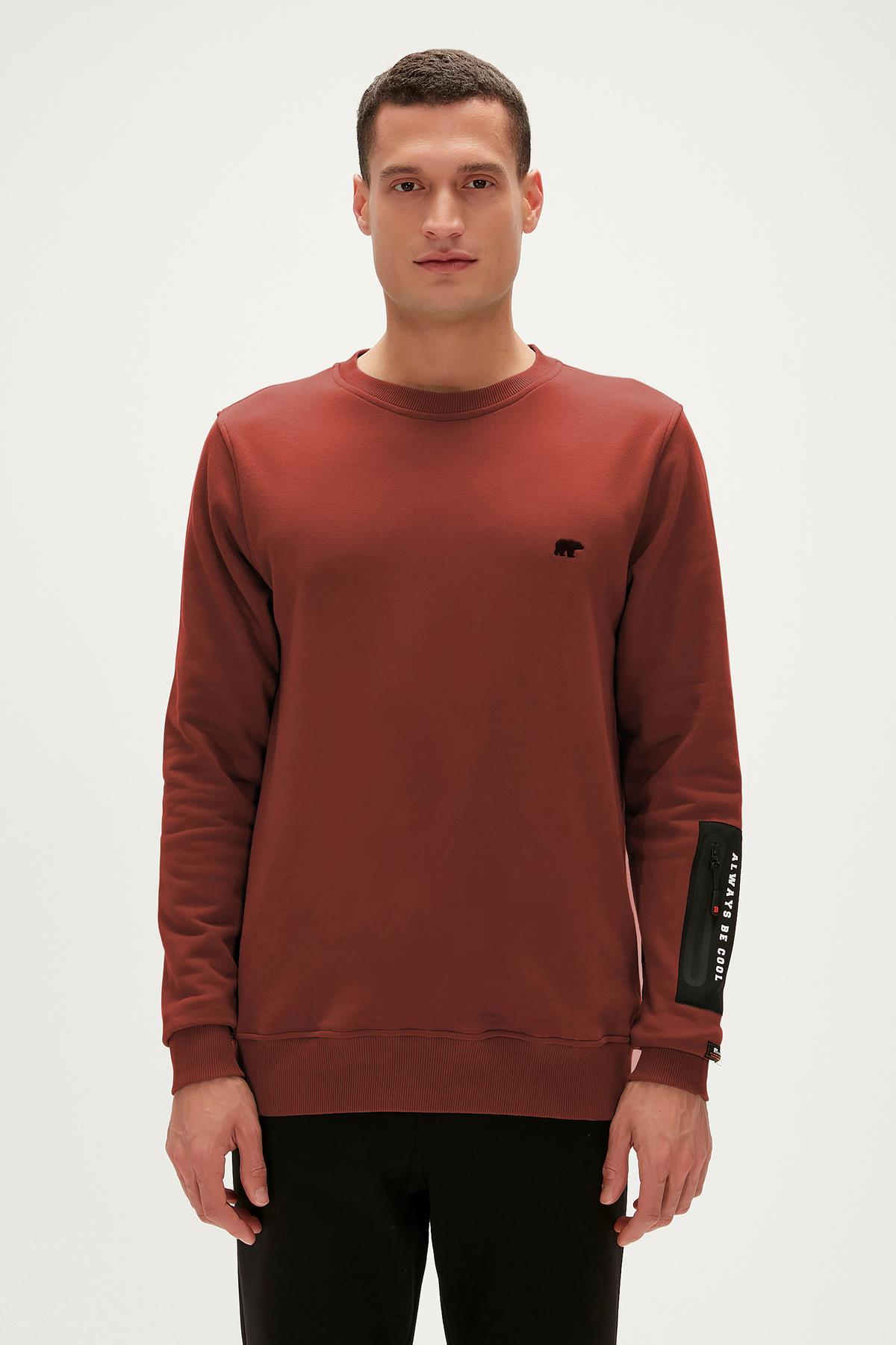 Be Cool Crewneck Woody Kahverengi Baskılı Erkek Sweatshirt